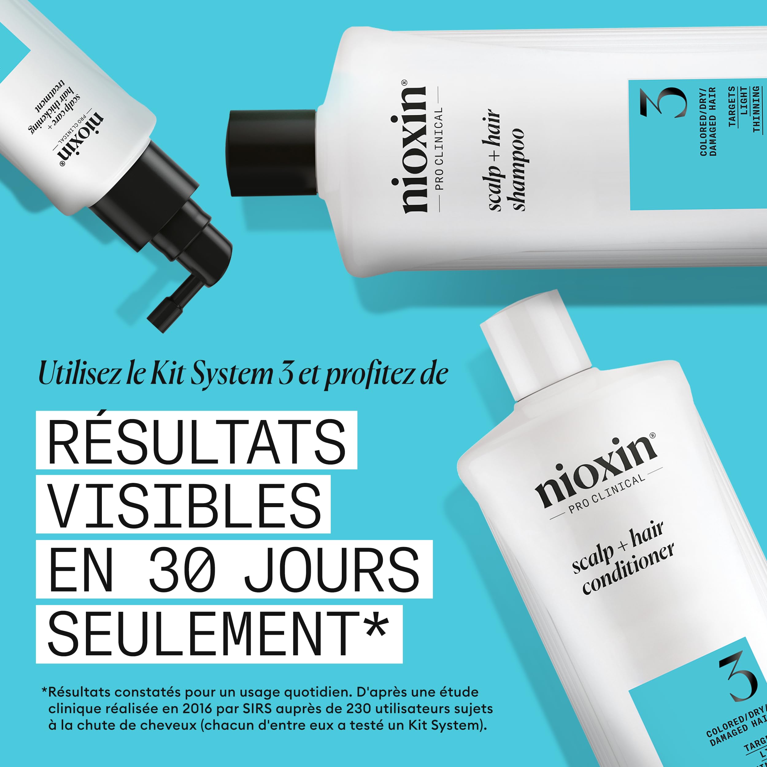 NIOXIN System 3 - pour Cheveux Colorés, Secs et Abîmés, Chute Modérée - Kit/Shampoing/Après-Shampoing/Soin pour Cuir Chevelu