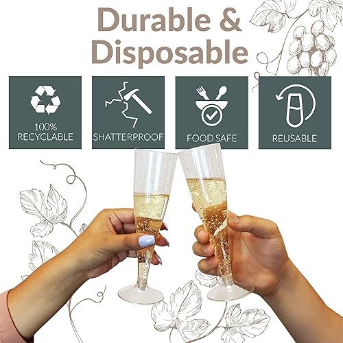 Miniatura 4 de Reli. Copas de champán de plástico | Paquete de 100 | 4.5 onzas – Purpurina plateada | Copas de champán de plástico premium | Fiesta perfecta para