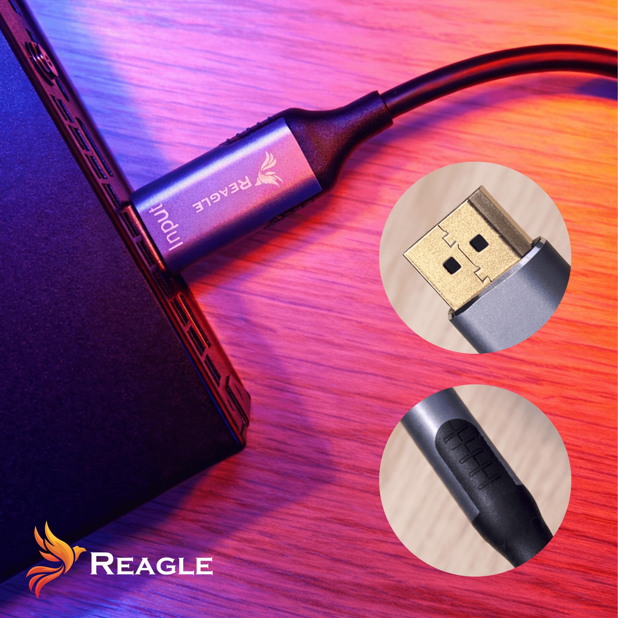 Reagle Adapter DisplayPort Do HDMI 2.0 4K 60Hz HDR – Kabel DP Do HDMI Full HD 240Hz, Adapter Monitor TV Projektor, Plug & Play, Pozłacane Złącza