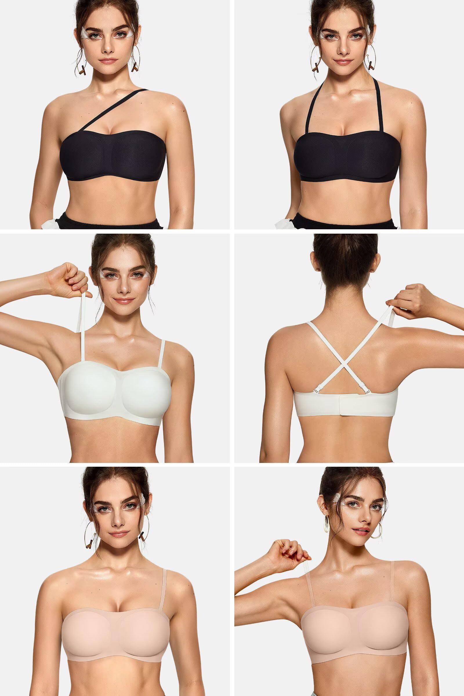 Vertvie Reggiseno senza spalline senza spalline senza cuciture imbottito reggiseno a fascia antiscivolo in silicone top push up convertibile bralette