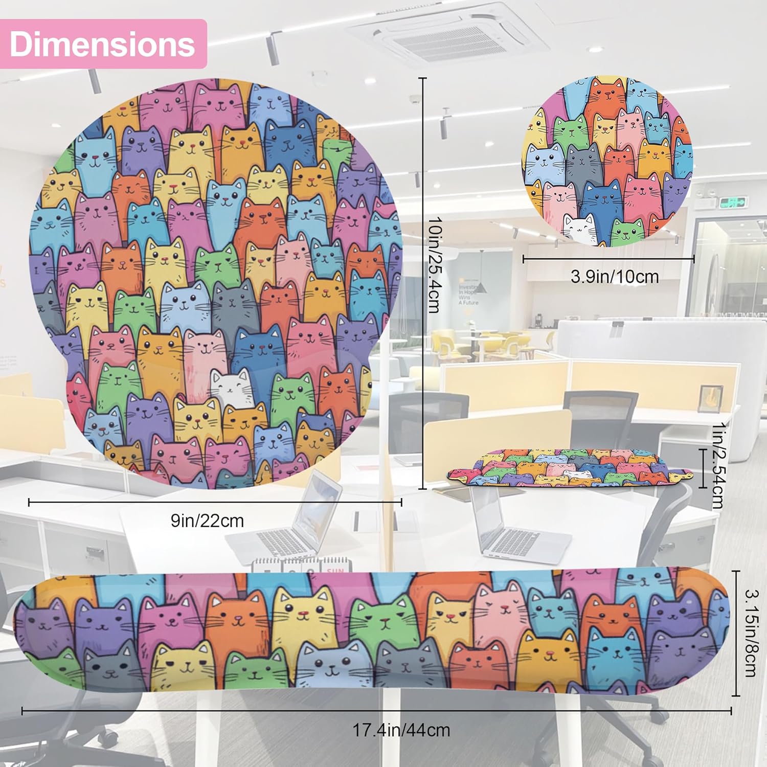 Cute Cat Mouse Pad with Wrist Rest Set, 3-in-1 Wrist Support Mousepad Set, Gaming Mat Pad with Anti-Skid Base,Ergonomic Memory Foam Mouse Pad Set for Women, Office, Typing, Gaming - Image 5