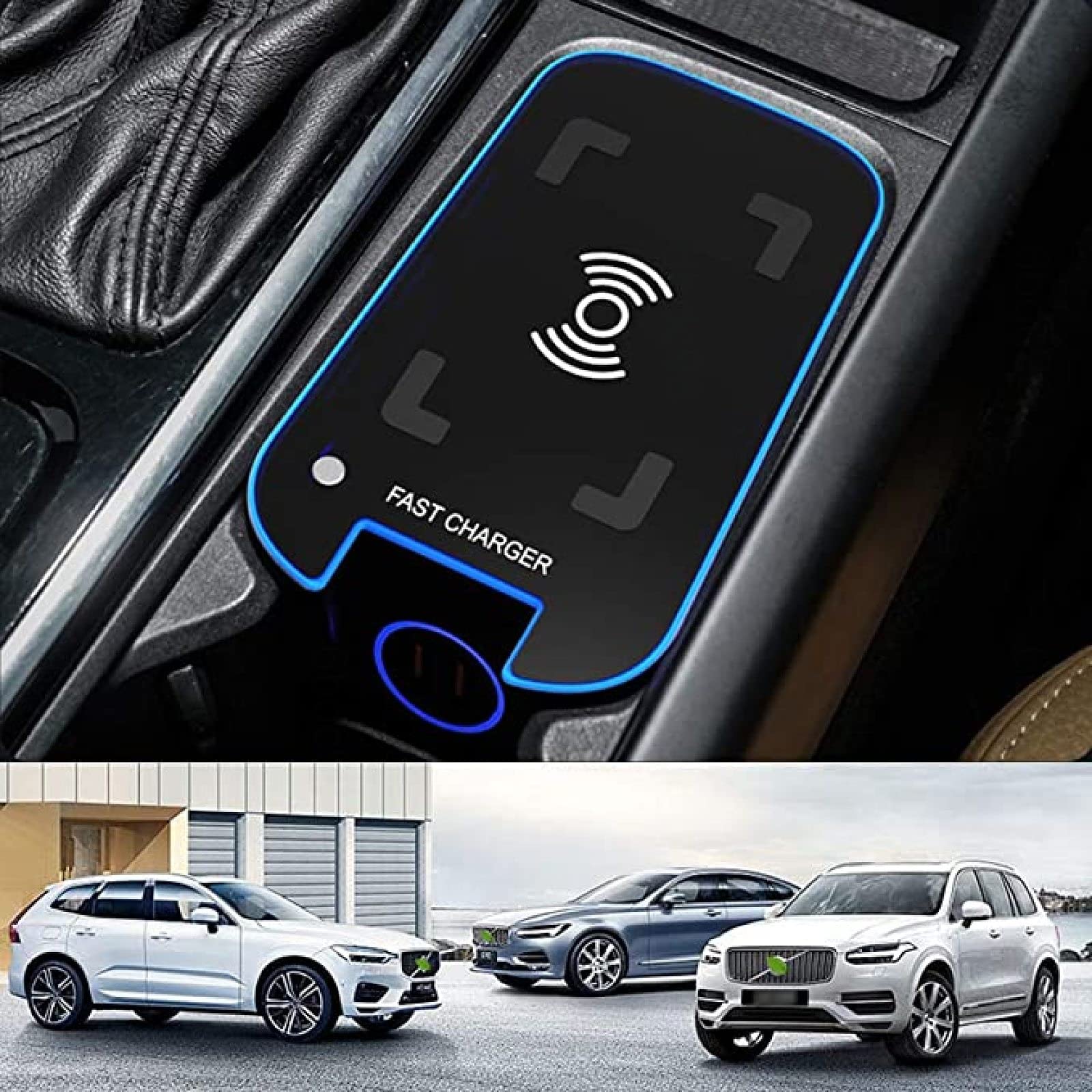Car Wireless Induction Charger,for Volvo XC90 XC60 S90 V90 V60 S60 2021 2020 2019 with 18W QC3.0 USB Ports Centre Console Accessory Panel,15W Fast Smartphone Wireless Charging Pad