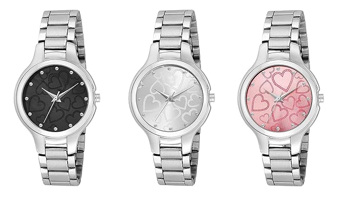 Analogue 702 Silver Black & Pink Professional Combo of Girl's & Women's Watch