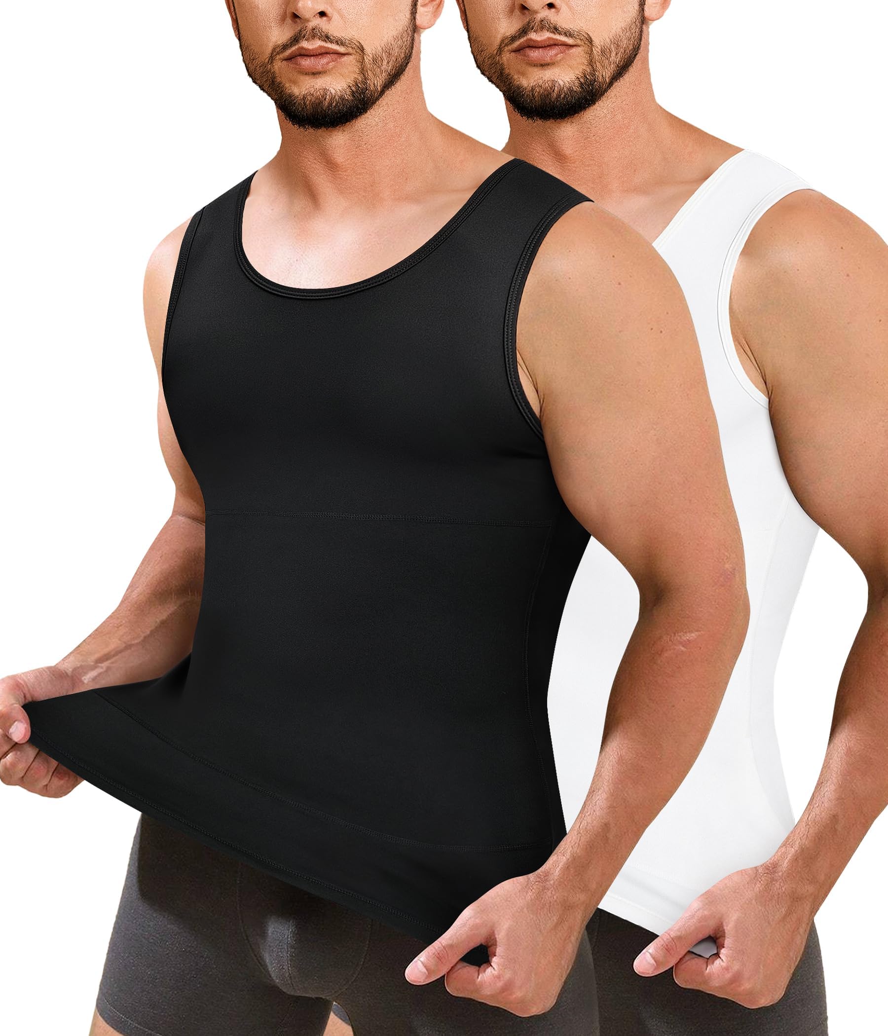 Nebility Débardeur Homme Lot de 2 Maillot de Corps Amincissant Gaine Ventre Plat T Shirt Minceur Gilet de Compression Gainant Body Shaper