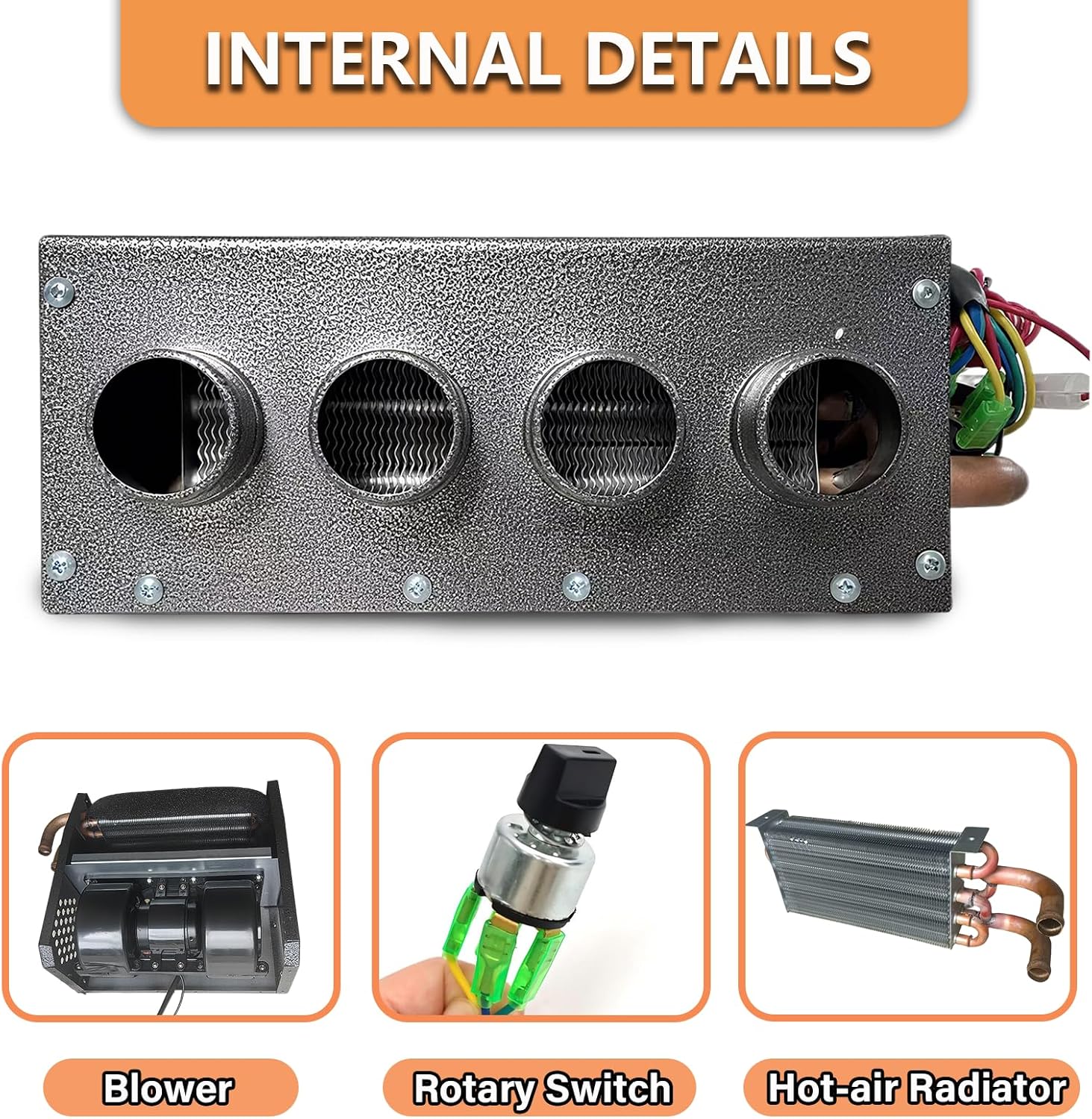 XuSha Hydronic Heater 12V 4 Front Vents, Compact Design, Portable Assembly Mountable Switch 3-Speed Fan 80 CFM Airflow 8500 BTU of Heat, fits for Car/Truck/Boat/RV