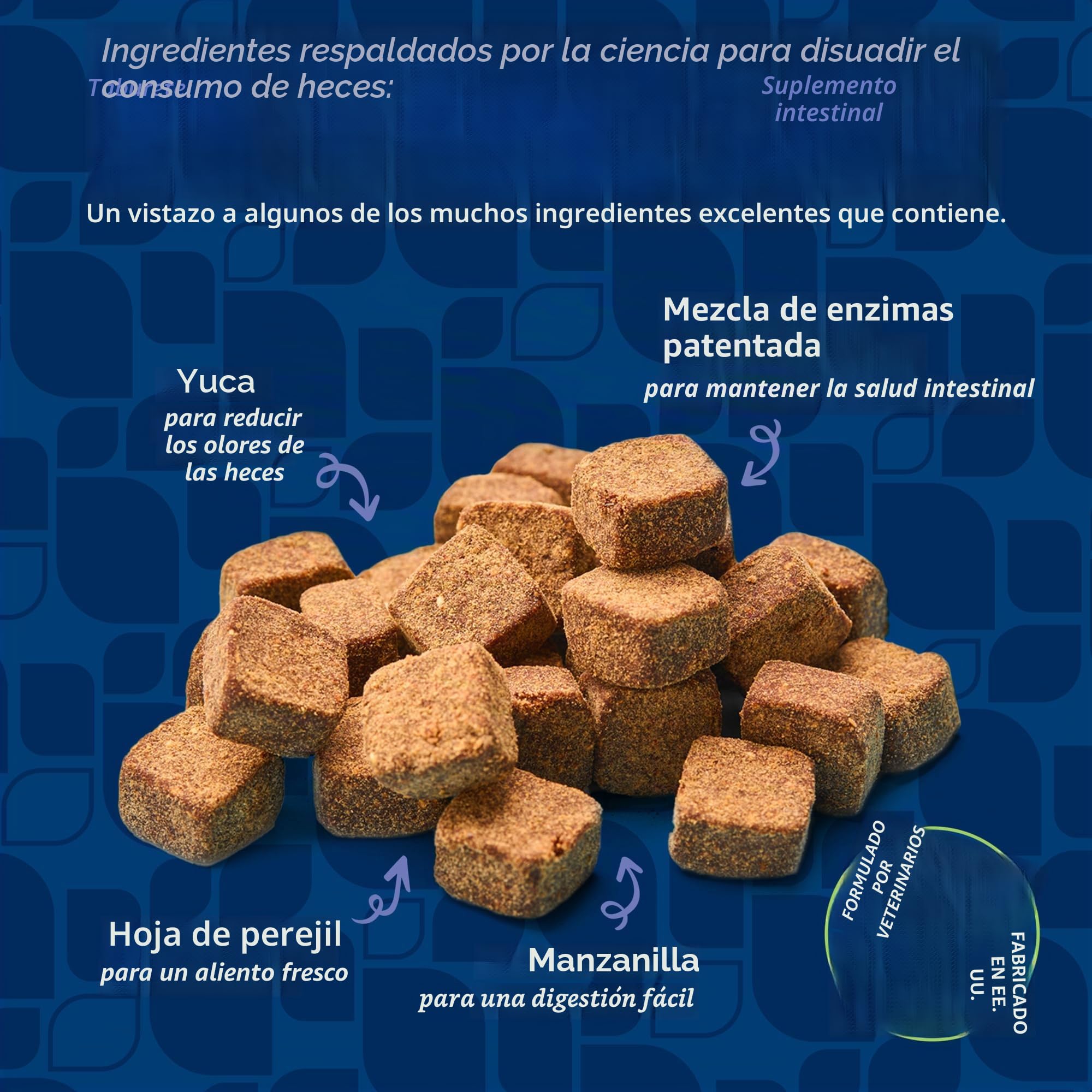 NaturVet – Disuasorio de alimentación de heces de coprofagia – disuade a los Perros de consumir heces – Sin Comer Caca para Perros – Mejorado con ambientador, enzimas y probióticos – 130 masticables