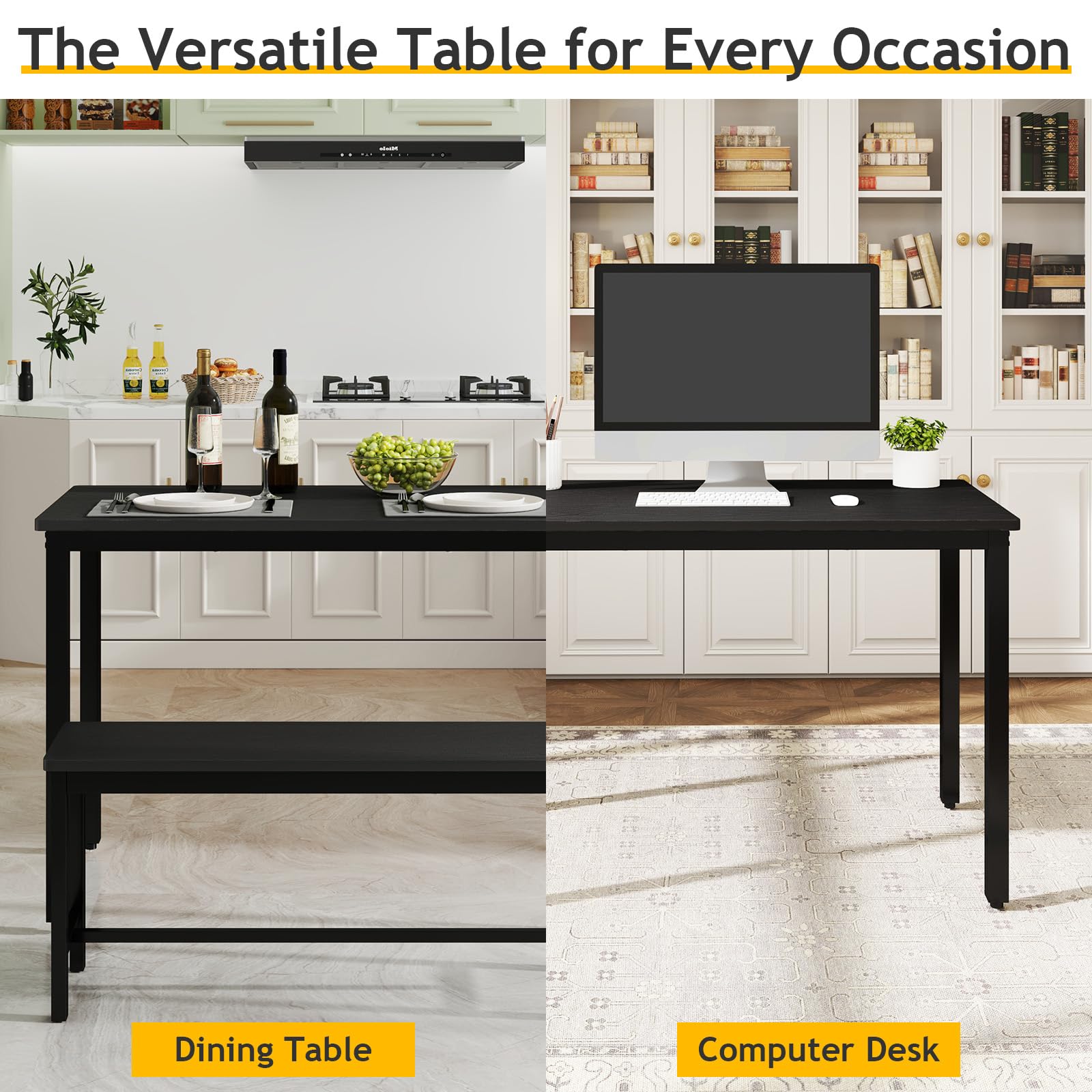 Rovibek 4-Piece Dining Set – 43.3” Kitchen Table With 2 Benches, Space-Saving Design, Adjustable Feet, Brown