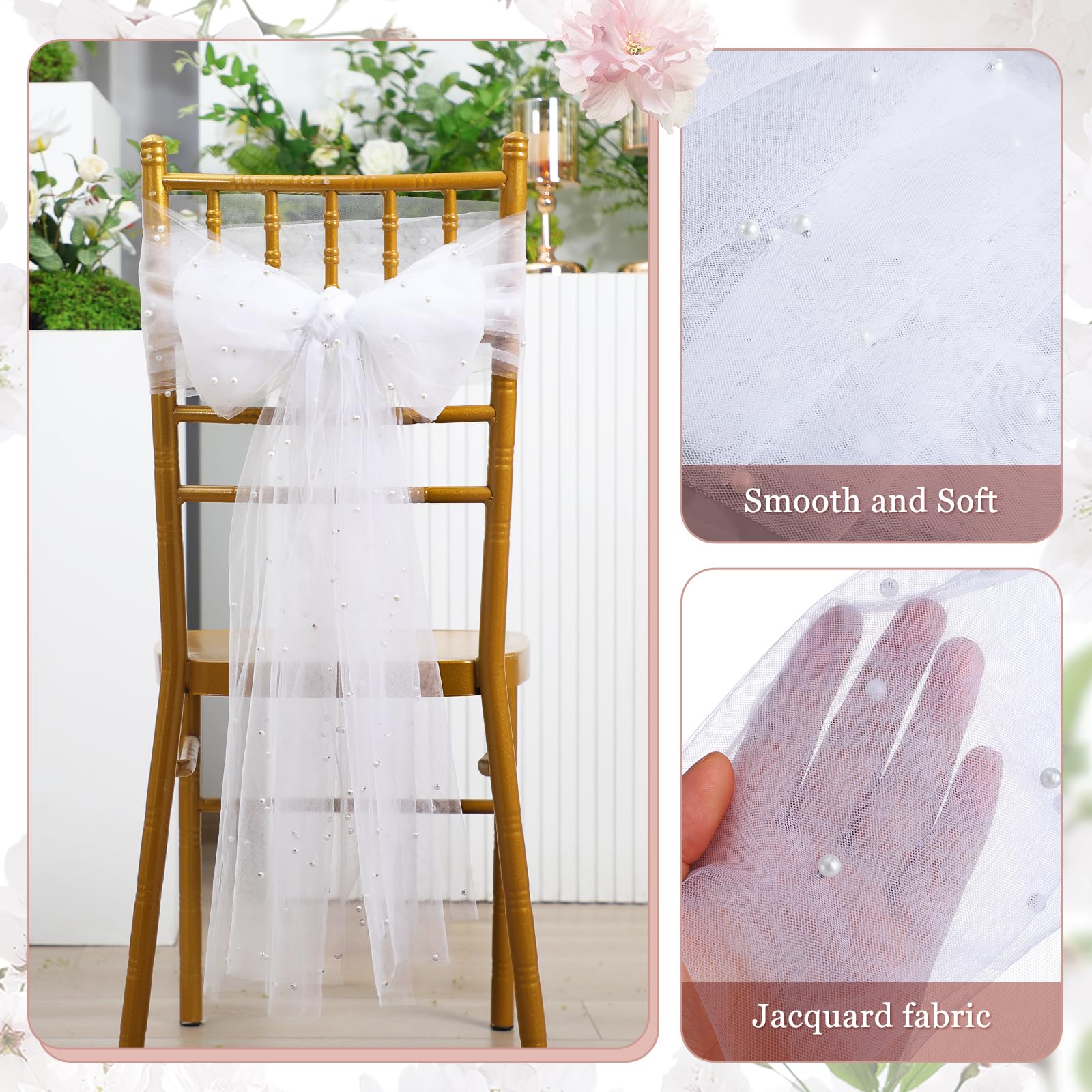 VitalCozy 50 Pcs Vintage White Lace Chair Sashes Embroidered Boho Chair Sash Bows Rustic Floral Chair Ties For Ap B0cp7v7cd5