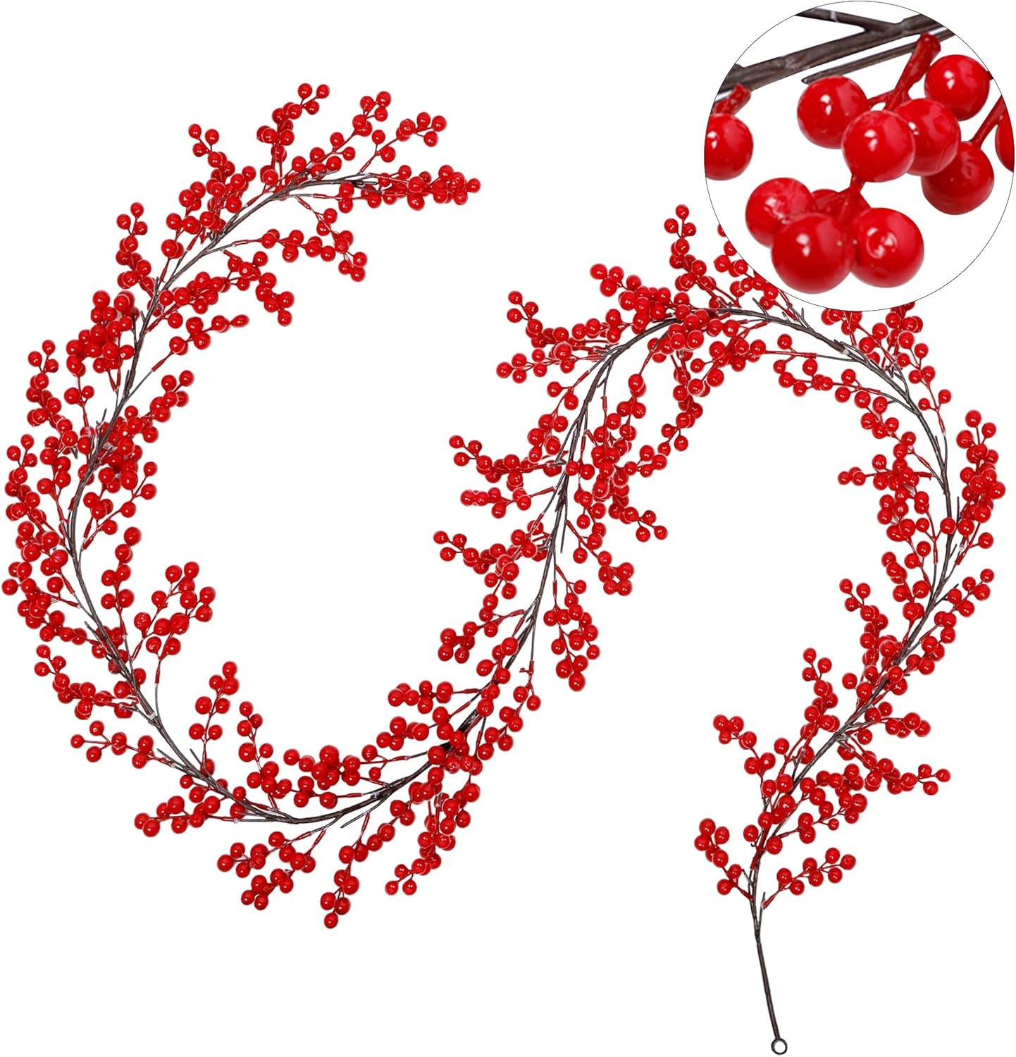 Lulu Home Red Berry Garland, 8.9FT Flexible Artificial Christmas Holly Berry Vine, Winter Berry Garland for Mantle Xmas Tree Window Door Hanging Indoor Outdoor Holiday Decoration (1) - Image 8