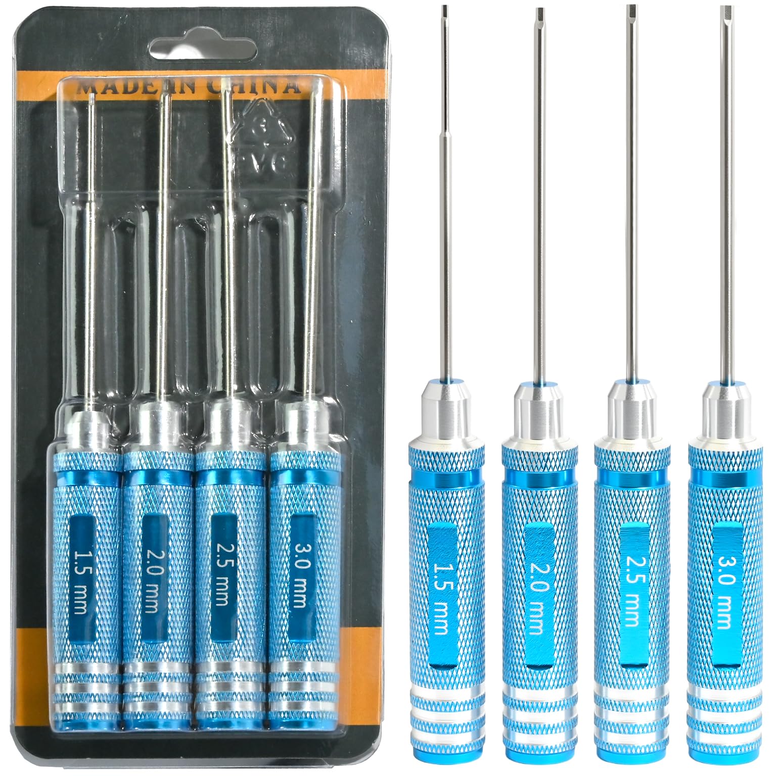 4pcs 1.5 2.0 2.5 3.0mm Hex Key Driver Set Hex Allen Screwdriver Kit, Aluminum Allen Wrench Set Screw Driver RC Tool Kit for Rc Car Drone Multi-Axis FPV Racing Helicopter Models Phone Electronic
