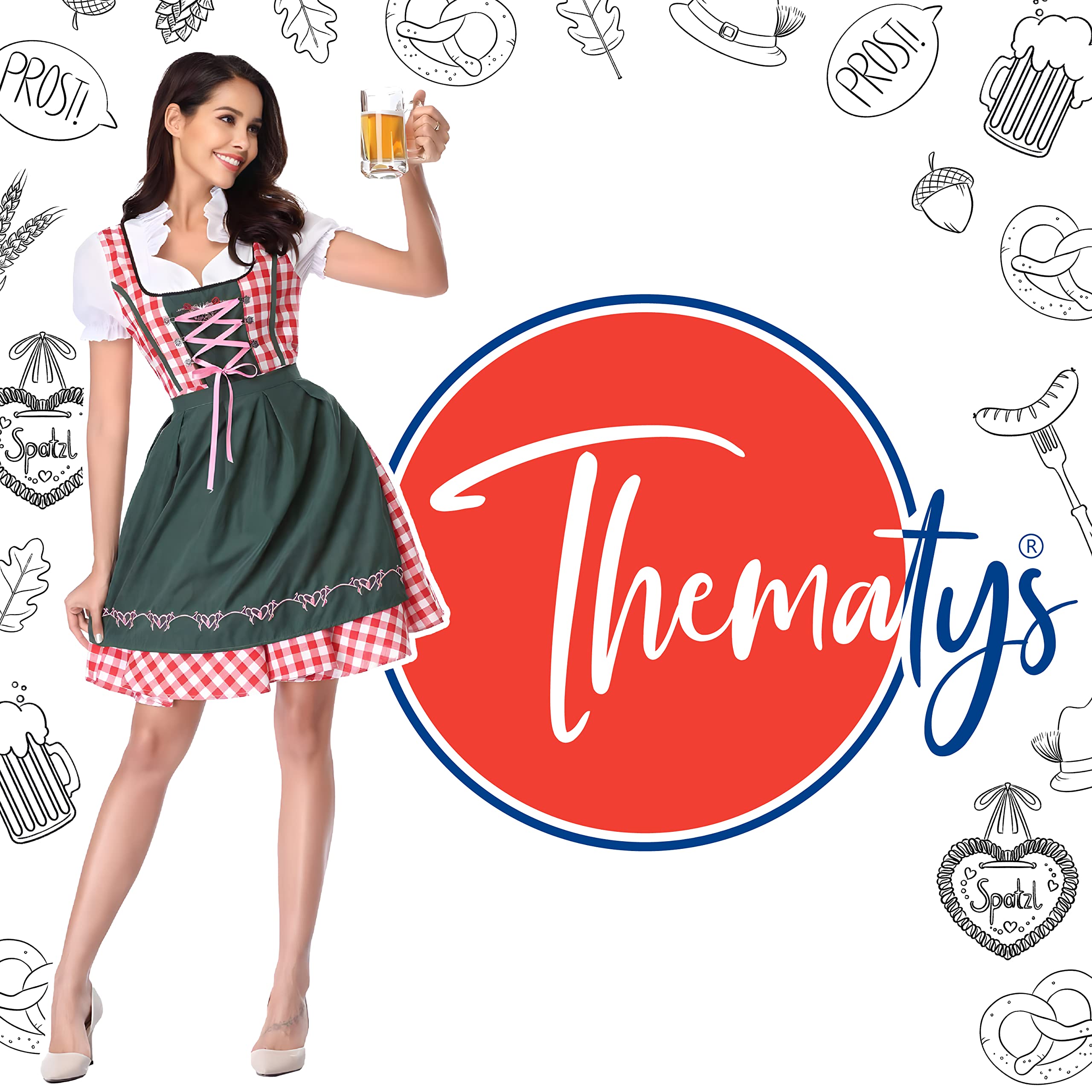 Dirndl Midi con Delantal para Señoras Blusa Tradicional Incluida Vestido de Traje Típico Oktoberfest