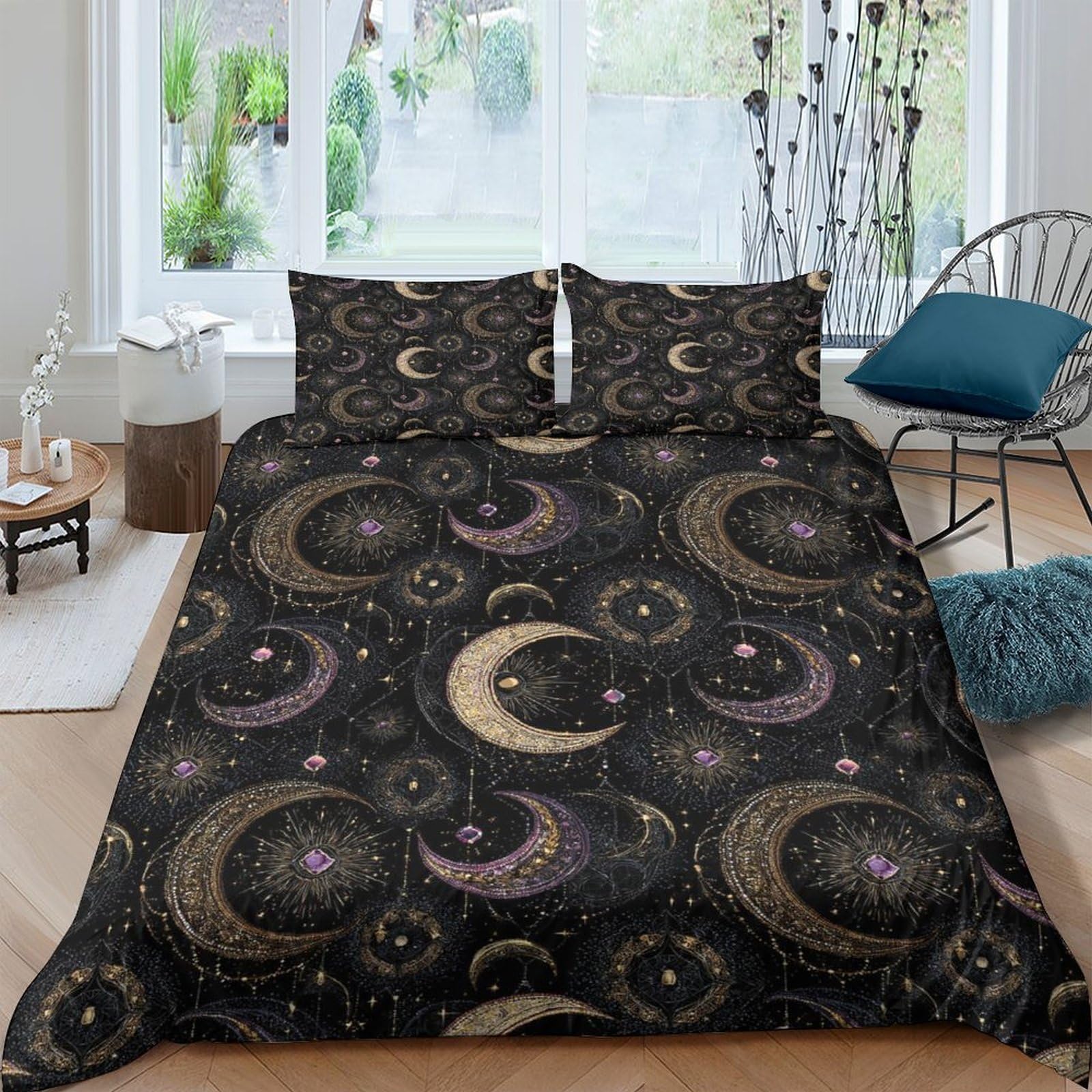 Ctjqhvkz Style-5 3D Printed Moon Star Fitted Sheet Microfiber Soft Black Cosmic Nebula Mattress Cover For Bedroom Dorm Decor Protection Single（135X200cm）