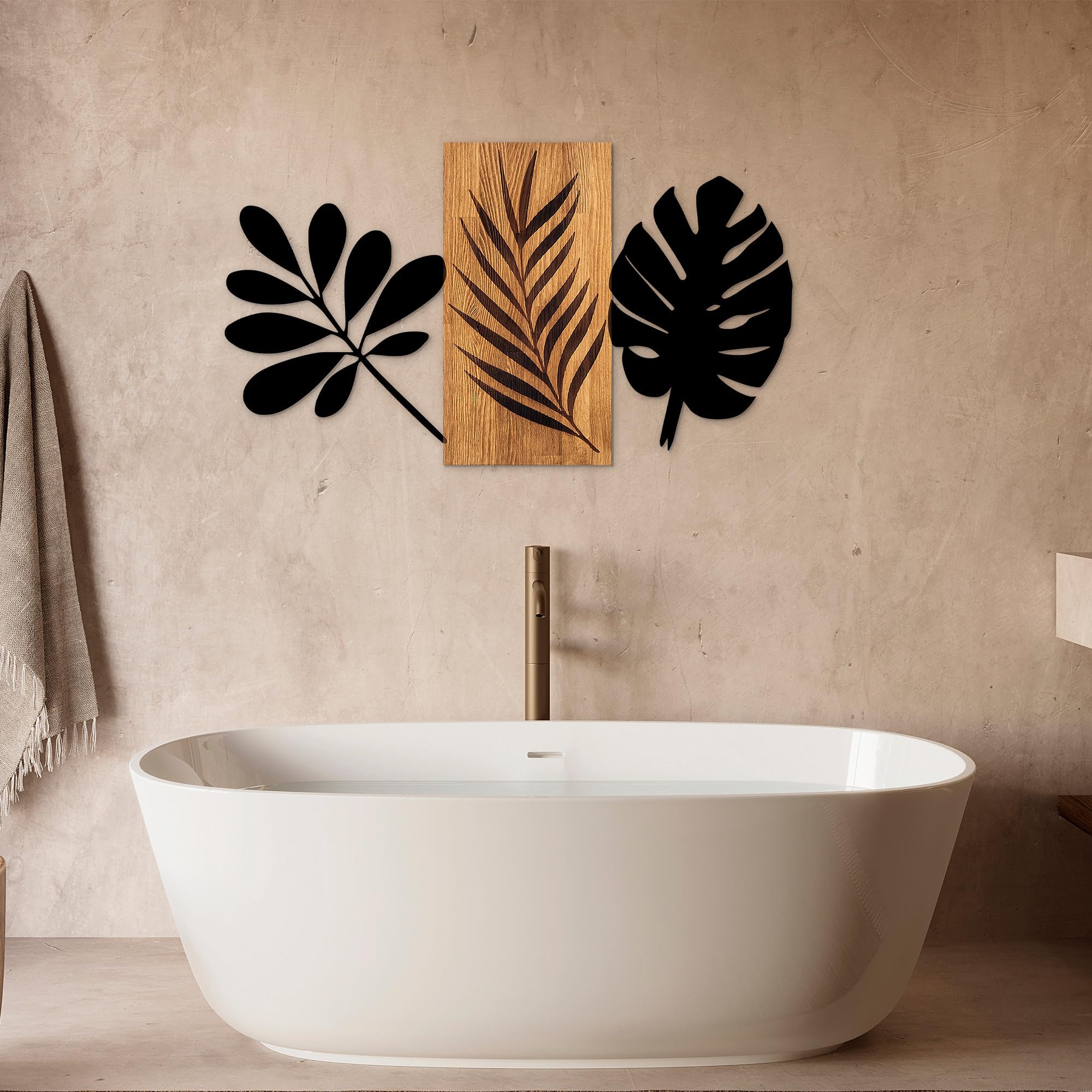 Elegant Decorative Wooden Wall Accessory, 58 x 103 cm, 50% Wood (3 cm Thick) & 50% Metal, Unique Walnut & Black Finish, Perfect for Modern Decor