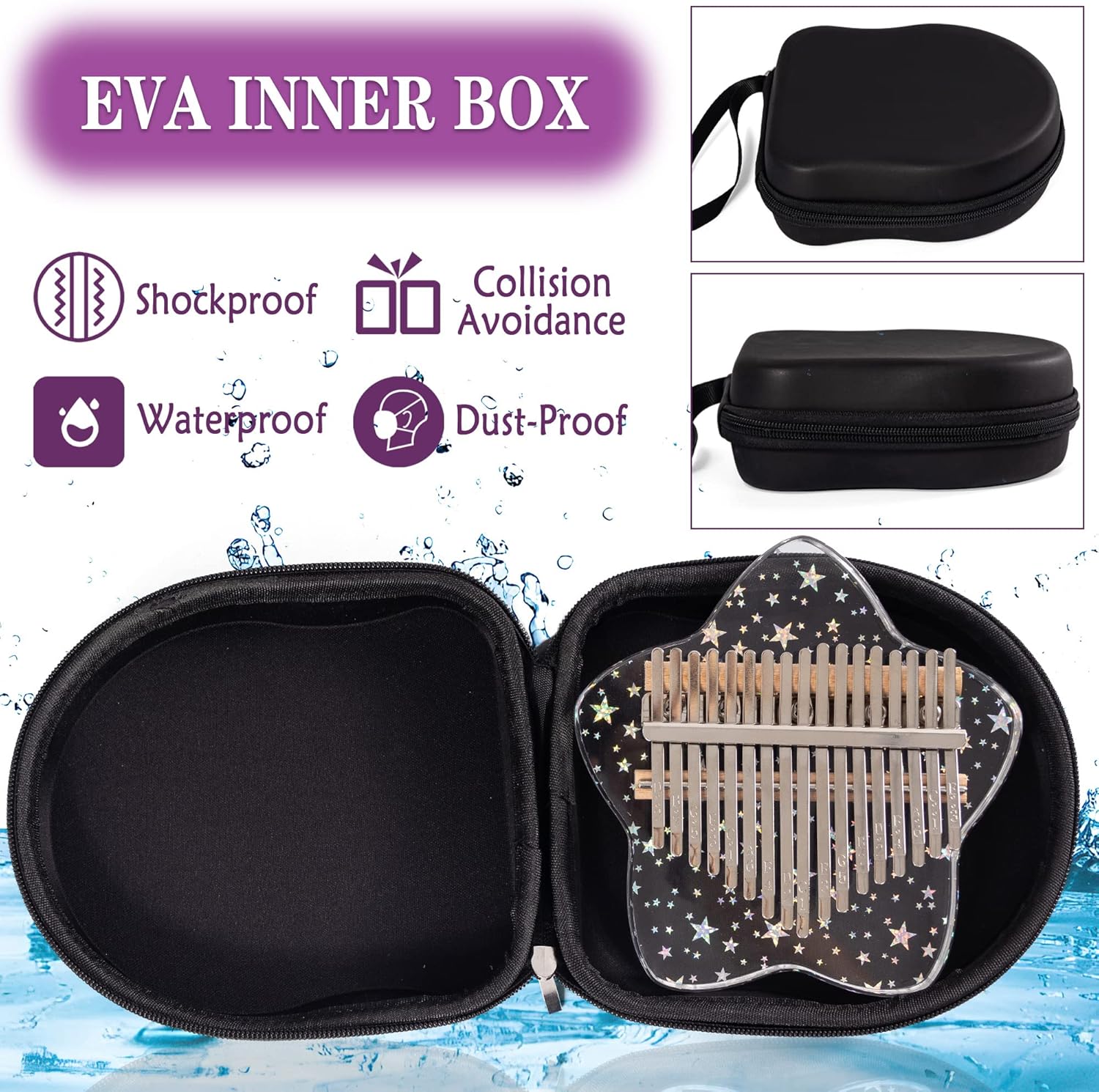 Cute Kalimba Thumb Piano 17 Keys-Star Crystal Acrylic Finger Piano-Portable Mbira Musical Instruments Cute Christmas Gift with Tune Hammer and Study Instruction for Adults Beginners