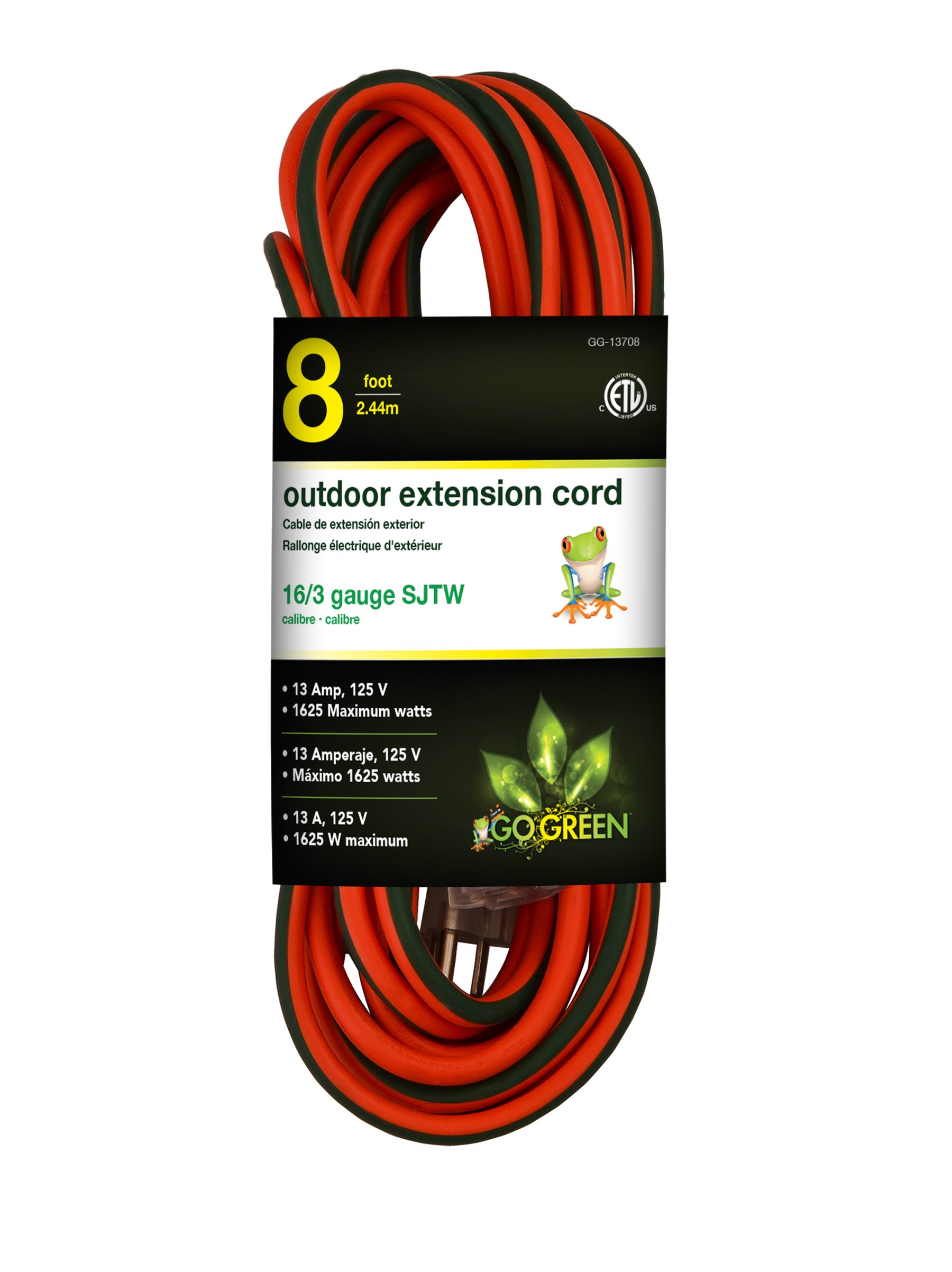 Power By GoGreenGG-13708 16/3 8' Heavy Duty Extension Cord-Orange, 8 '