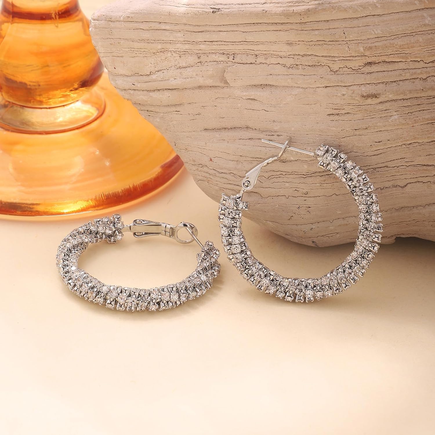 14K Gold Plated 25–35mm Lightweight Hoop Earrings for Women, Cubic Zirconia, 925 Sterling Silver Post, Hypoallergenic Jewelry - Image 6