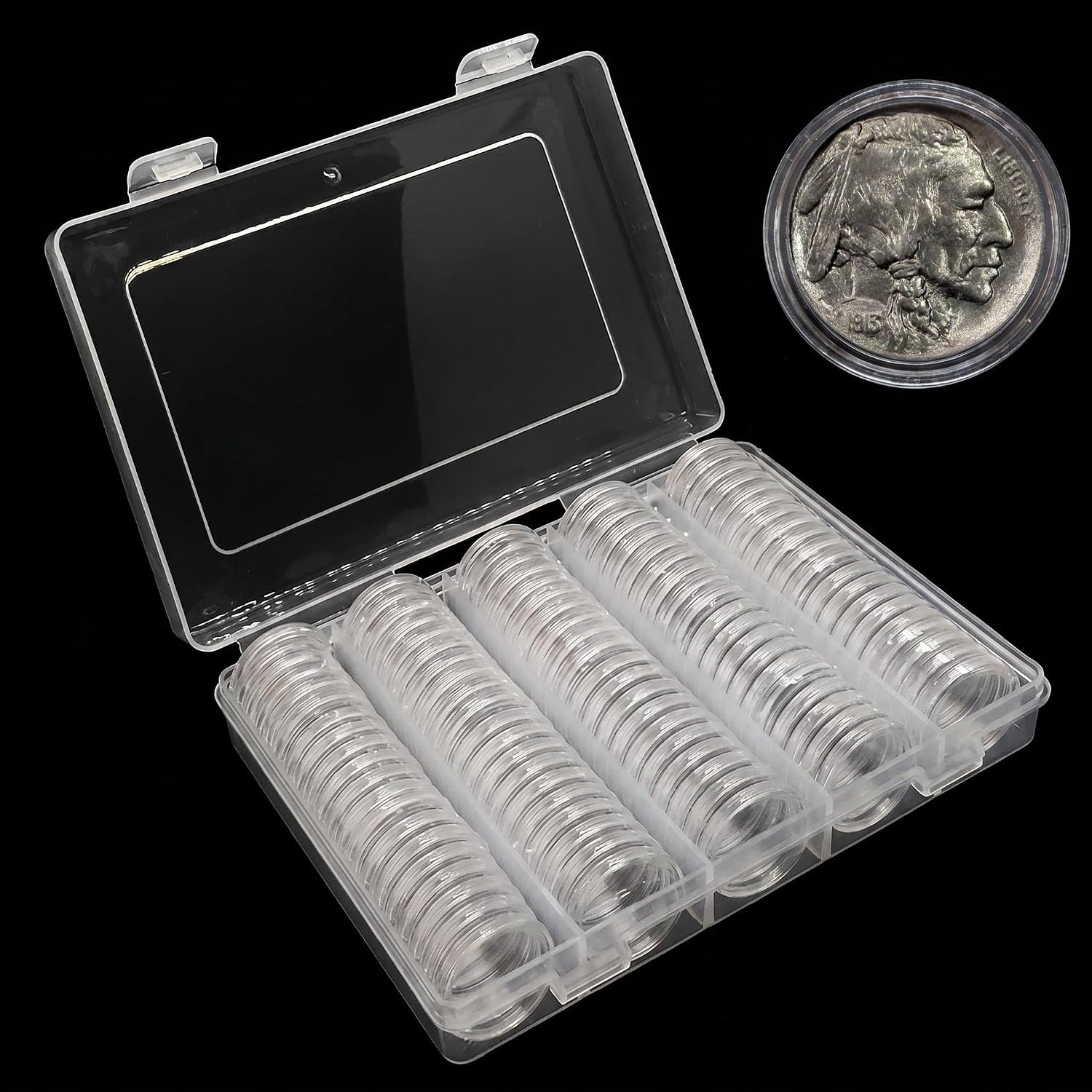 19mm Cent Penny Coin Capsules Holders, 100 Pack Clear Direct Fit for US Cents Pennies with Storage Case Box