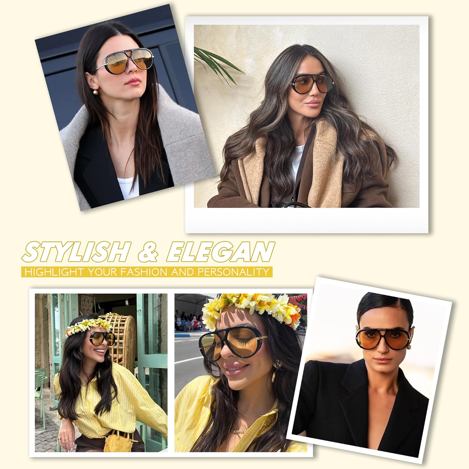 KesaPlan Vintage Oversized Aviator Sunglasses Women with Earring, 70s Retro Shield Big Frame 2025 Luxury Trendy Sun Glasses - Image 2