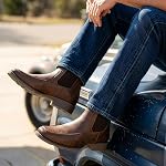J's.o.l.e Chelsea Cowboy Boots Men Square Toe Western Ankle Boots Casual Work Dress Boot for Men Brown