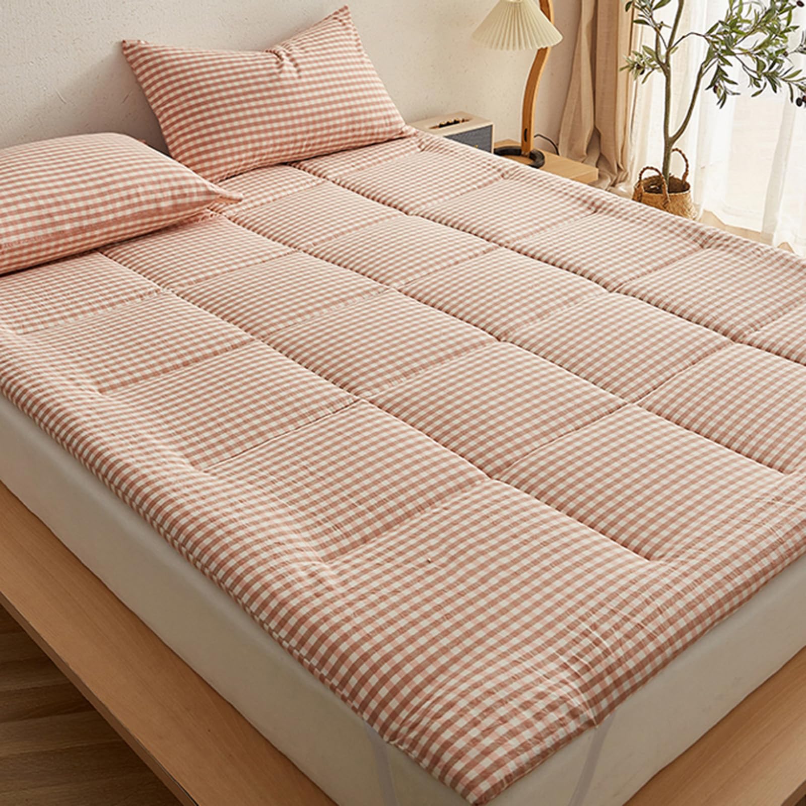 Portatile Materasso Futon Pieghevole Giapponese con Elastico, Arrotolabile Materassino da Campeggio Matrimoniale/Singolo, Spesso Materassino Pieghevole Tatami per Viaggi,D,120x200cm/47x79in