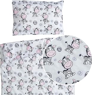 Zebra - Pati'Chou 100% Cotone Biancheria per culla e lettino bambino (Copripiumino 80x120 cm e 1 Federa 30x40 cm)