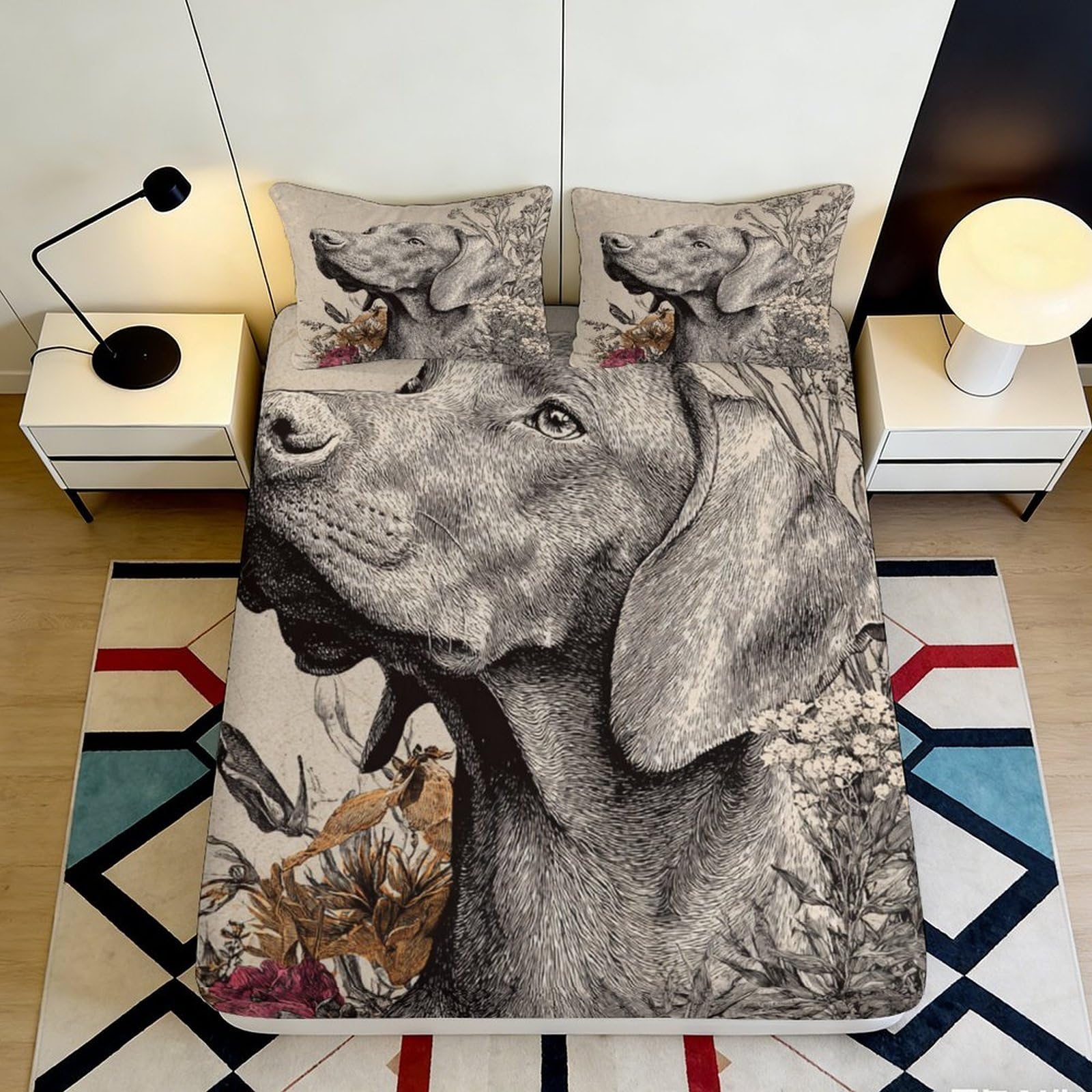 Pnayamiorkfel Style-10 3D Printed Dog Sketch Fitted Sheet Microfiber Soft Breathable Floral Bed Cover For Bedroom Guest Room Decor 90X200x25cm
