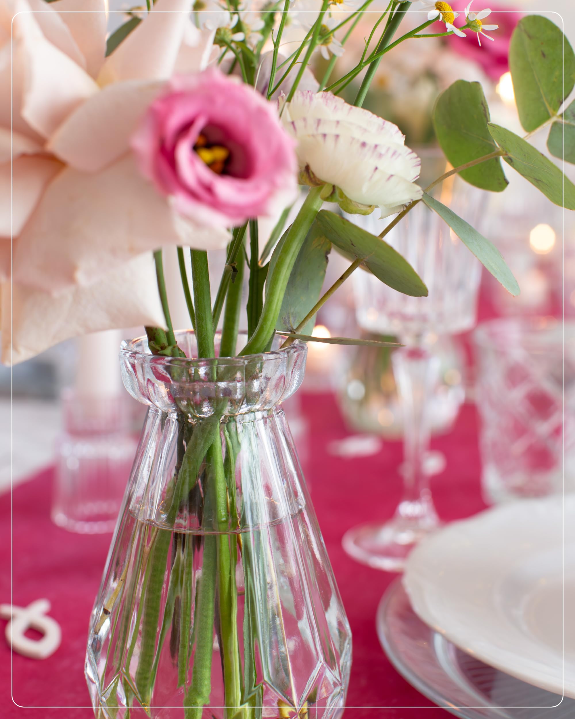 100% Mosel Vases en Verre, Lot de 12 (14,5 cm x 8,9 cm) | Petits Vases Transparents Design Diamant – Vases de Table pour Mariage, Baptême, Communion & Anniversaire