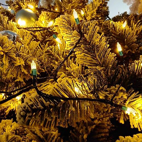 Miniatura 6 de 50 luces LED de Navidad blancas cálidas M5, cable verde, longitud total, 18.6 pies, listado UL, tira de luces conectables para uso en interiores o