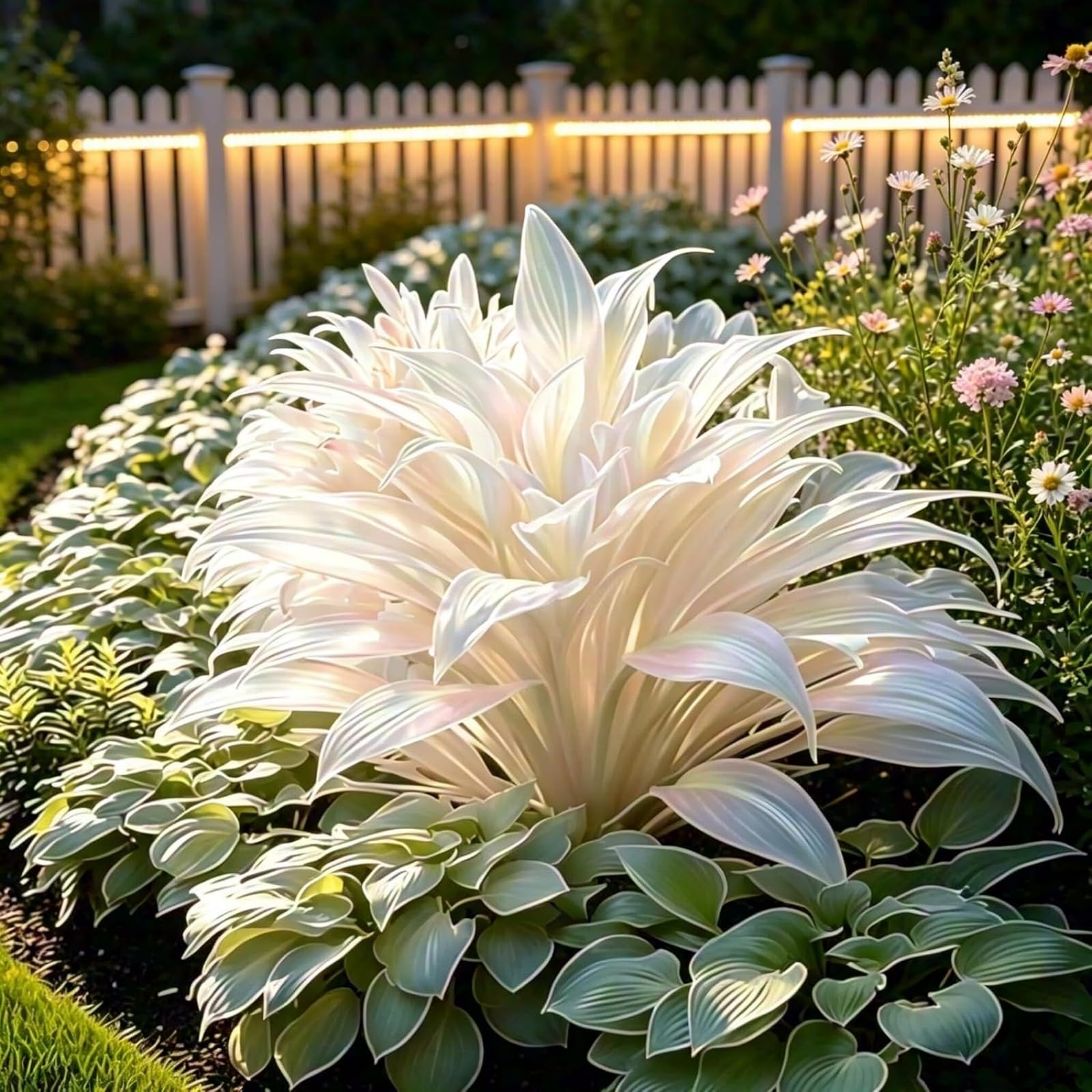 White Feather Hosta Plant Flower Bulbs Perennial Easy Grow for Garden Displays-6 Rhizomes-A