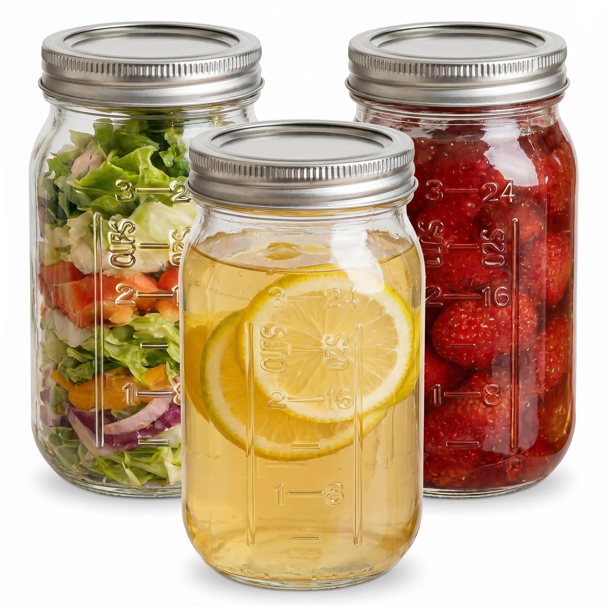Aosee 32Oz/1000Ml 3 Pack Mason Jars 32 Oz Wide Mouth With Lids, Heavy Duty Glass Airtight Storage Canning Jar For Fermenting, Pickling, Storing Food,Salad Jam,Jelly,Desert,Shower Wedding Favors ()