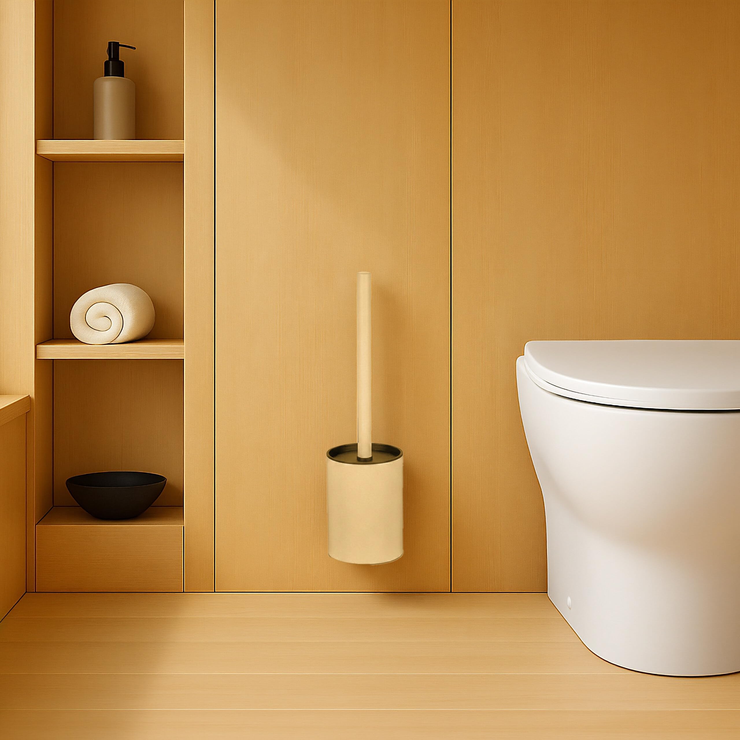 Relaxdays Szczotka toaletowa do montażu na ścianie, do klejenia, wys. x szer. x gł.: 40,5 x 9 x 10 cm, szczotka do WC, stal nierdzewna, tworzywo sztuczne, biała