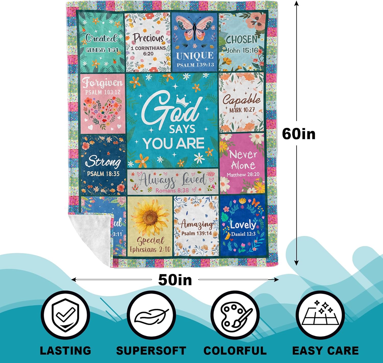 Christian Gifts for Women, Religious Blanket with Flowers, Inspirational Birthday Gifts for Women, Gifts for Sister, Friend, Daughter, Mom, Soft Throw Blankets 60x50in - Image 8