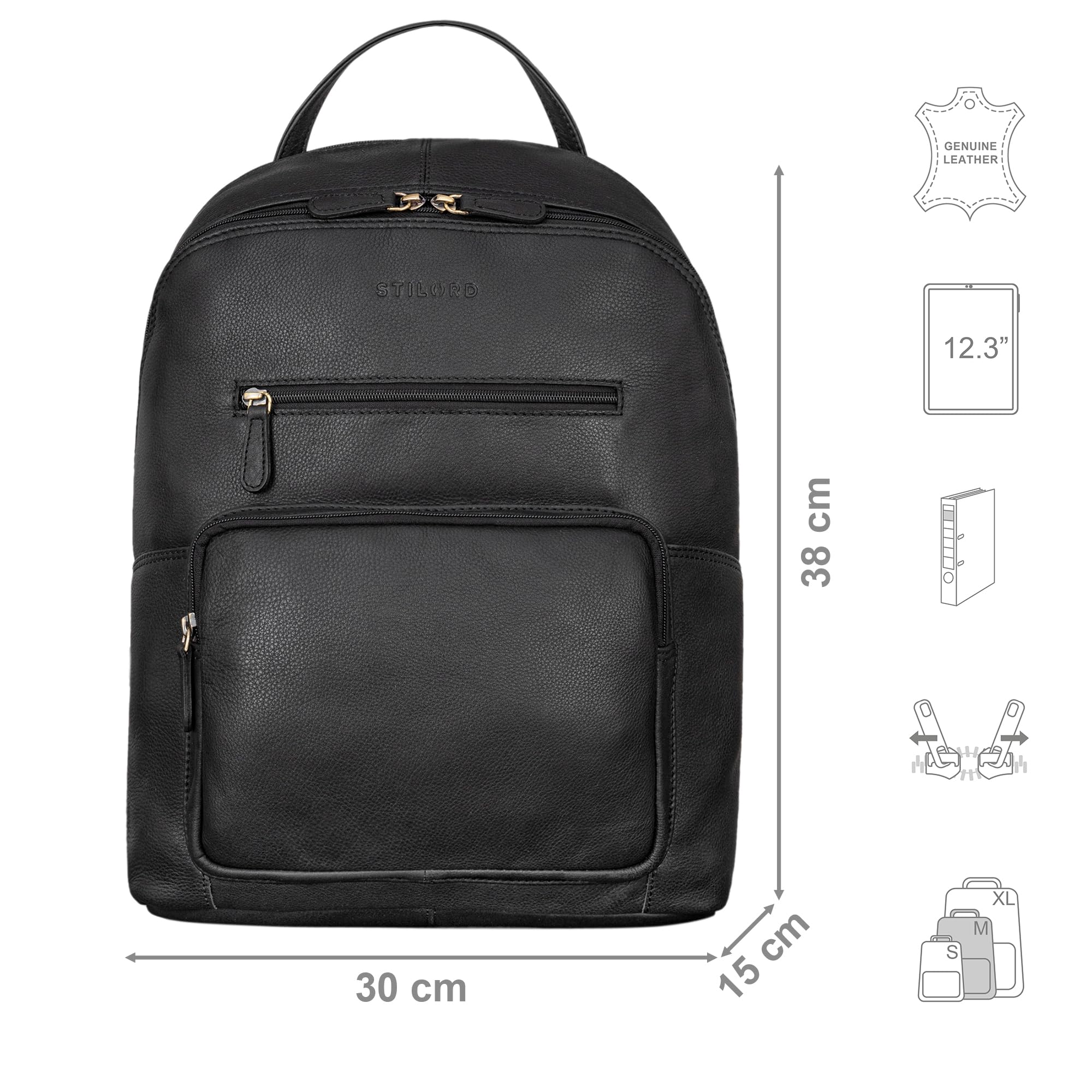 STILORD "Caius" skórzany daypack damski i męski plecak laptopa 10,1 cala plecak studencki plecak miejski mężczyźni prawdziwa skóra Kolor:czarny