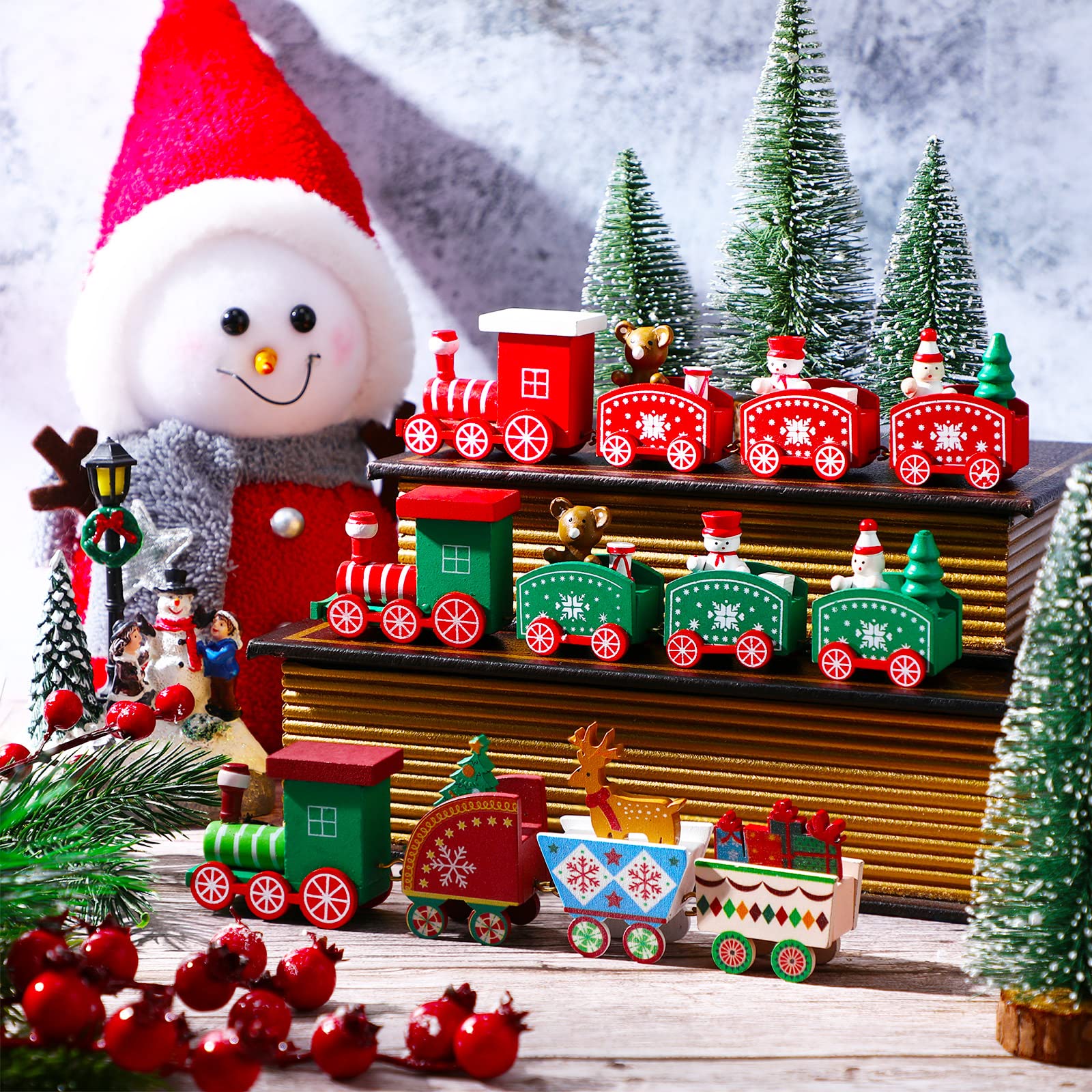 Decorative Wood Train クリスマス デコレーション Christmas Train Painted Wooden Christmas Decoration Mini