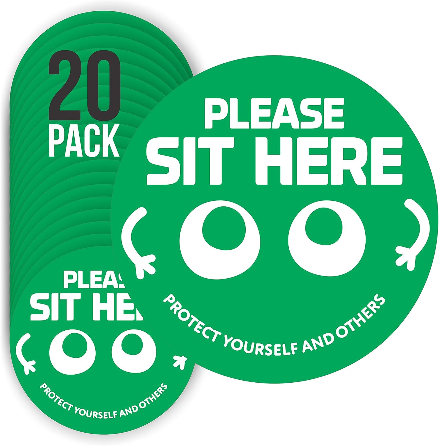 Chair Sticker for Kids. Seat Sign Social Distancing. Day Care, Elementary School, Summer Camp Decals. 20 Pack. 4 INCH (Sit Here (Green, 20 Pack))