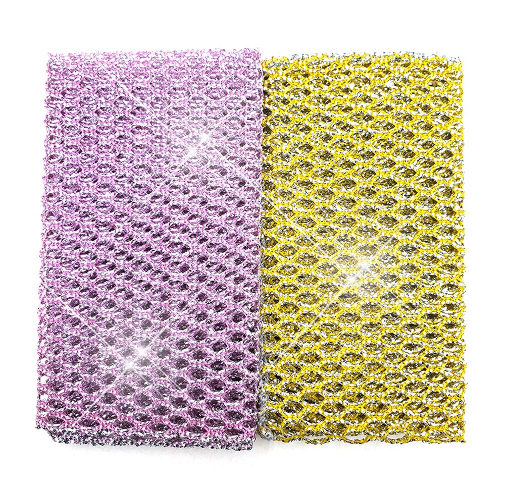 OliviaTree 2pcs glitter metal kitchen dish towel,dish cloth,dish scrubber,mesh wash net, dish sponge, dish wash net
