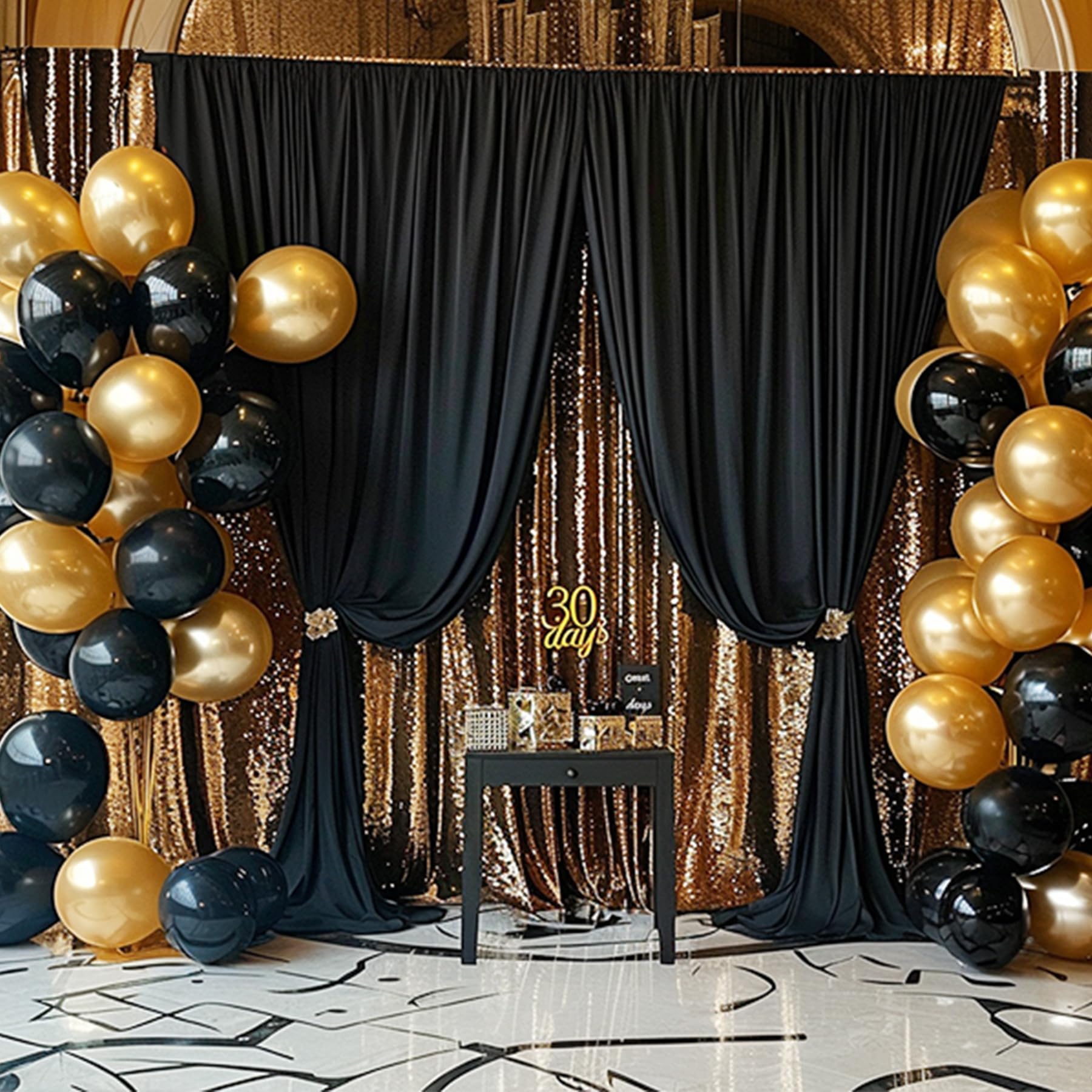Cortina de fondo negro grueso de 6 m x 3 m para fiestas, 4 paneles de cortinas de fondo de poliéster negro para bodas, cumpleaños, fotografía, fiestas, decoración del hogar