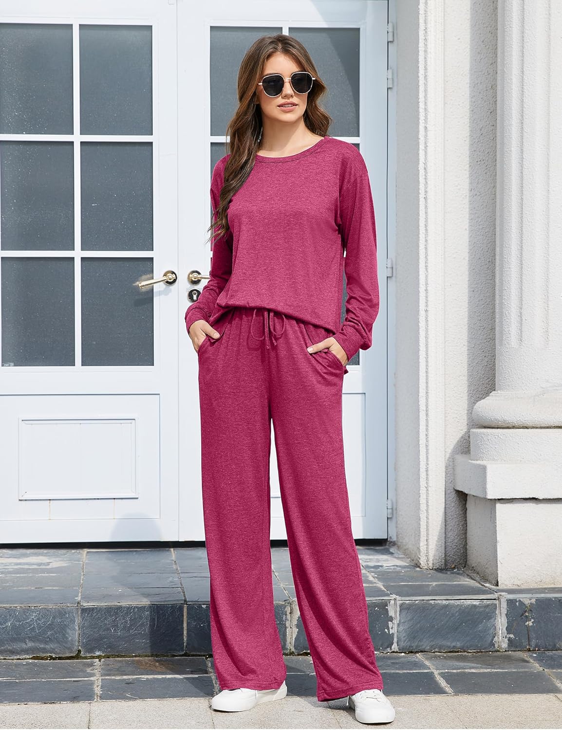 LOCUBE Women's Pajama Set, Ultra Soft Long Sleeve 2-Piece Lounge Set with Pockets and Drawstring Pants - Image 5