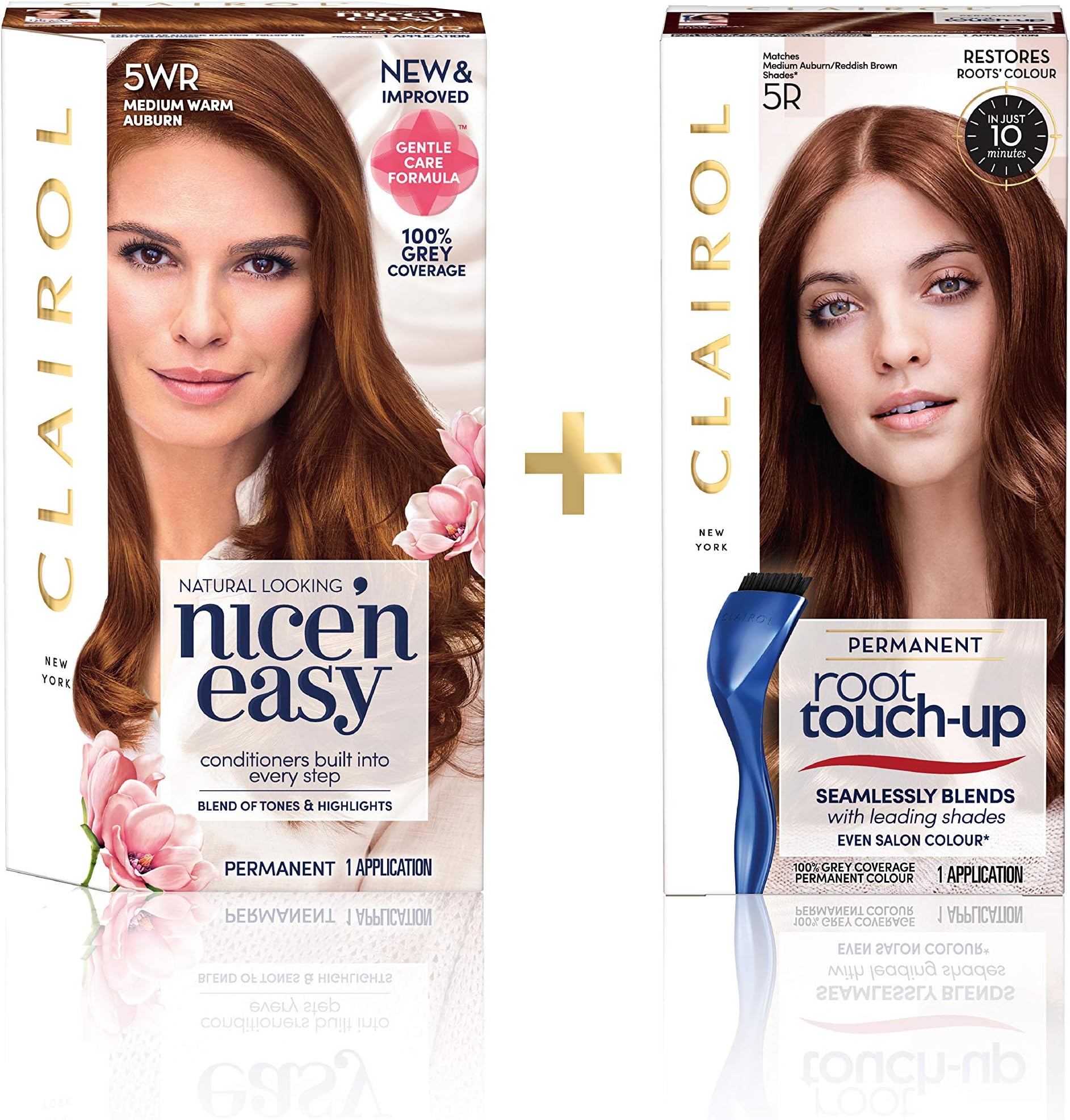 Nice'n Easy Permanent Colour (5WR Medium Warm Auburn) + Root Touch Up (5R Medium Auburn)
