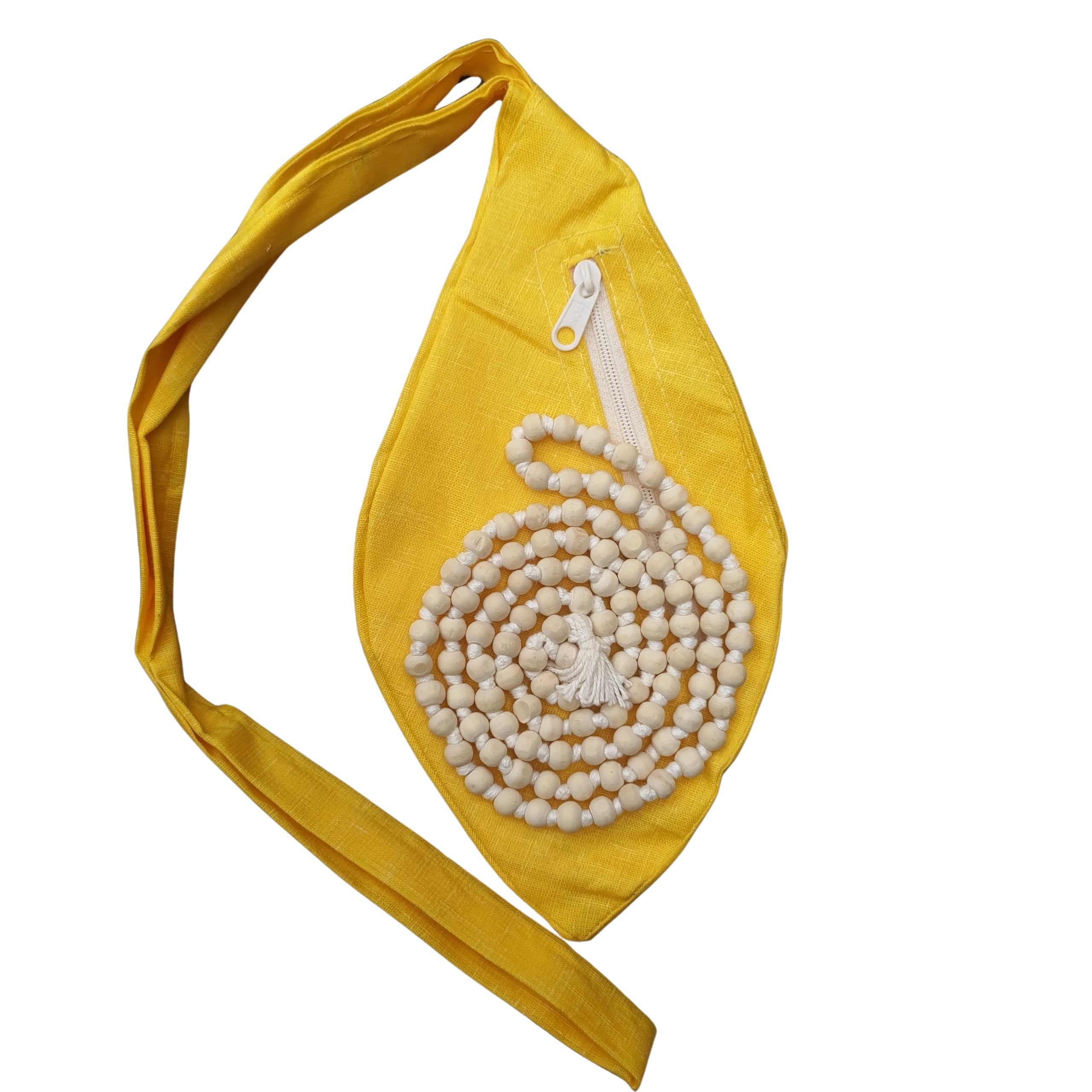 Krishna KUNJ-Neem Wood Jaap Mala 108+1 Beads with Plain Yellow Cotton Gaumukhi/Japa Bag with Extra Chain Pocket.-image-44