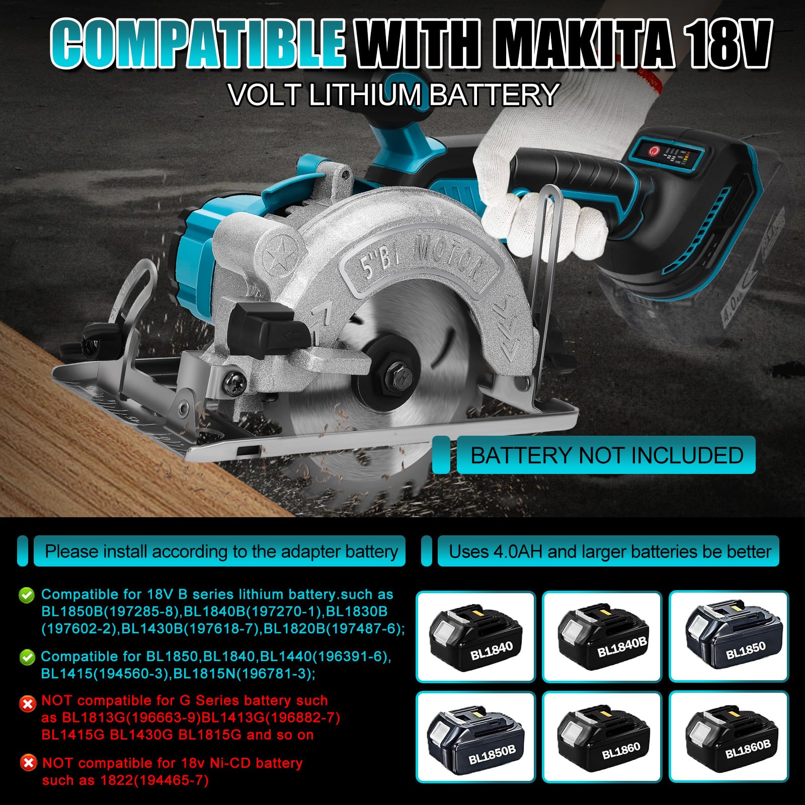 Akku-Kreissäge für Makita 18V Lithium-Akku, Bürstenlose Mini Handkreissäge mit 2 Sägeblättern, Mini-Kreissäge zum Schneiden von Fliesen und Holz (125mm)