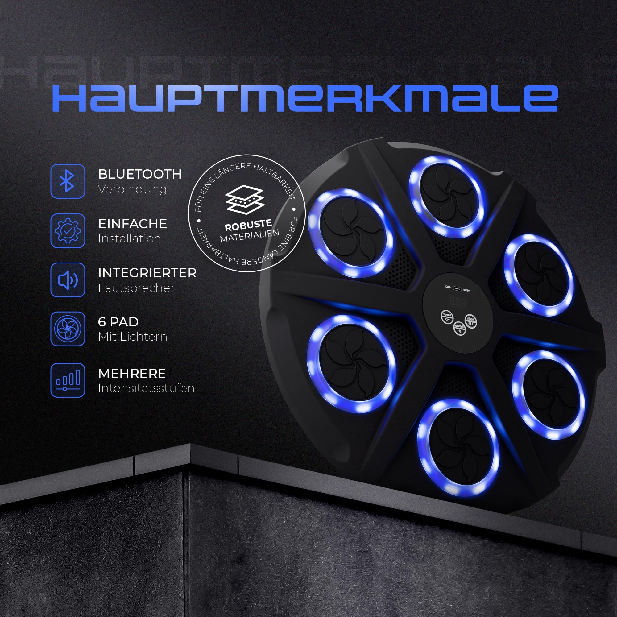 Ezero Smart Music Boxing Machine 12 Stufen, Bluetooth mit Boxhandschuhe, Springseil Boxen, Handtuch, Fitnessbänder und Tragetasche - Boxautomat mit Boxing Gloves - Boxmaschine mit Musik - Musikboxen