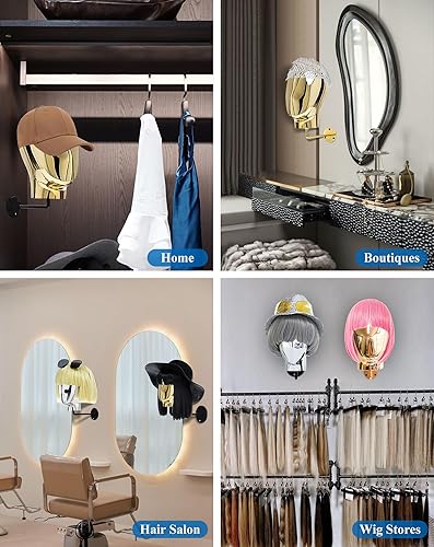 Miniatura 7 de CHADWICK Soporte para peluca de cabeza de maniquí, soporte de peluca cromado, soporte de peluca colgante, soporte de exhibición de sombrero, bloque