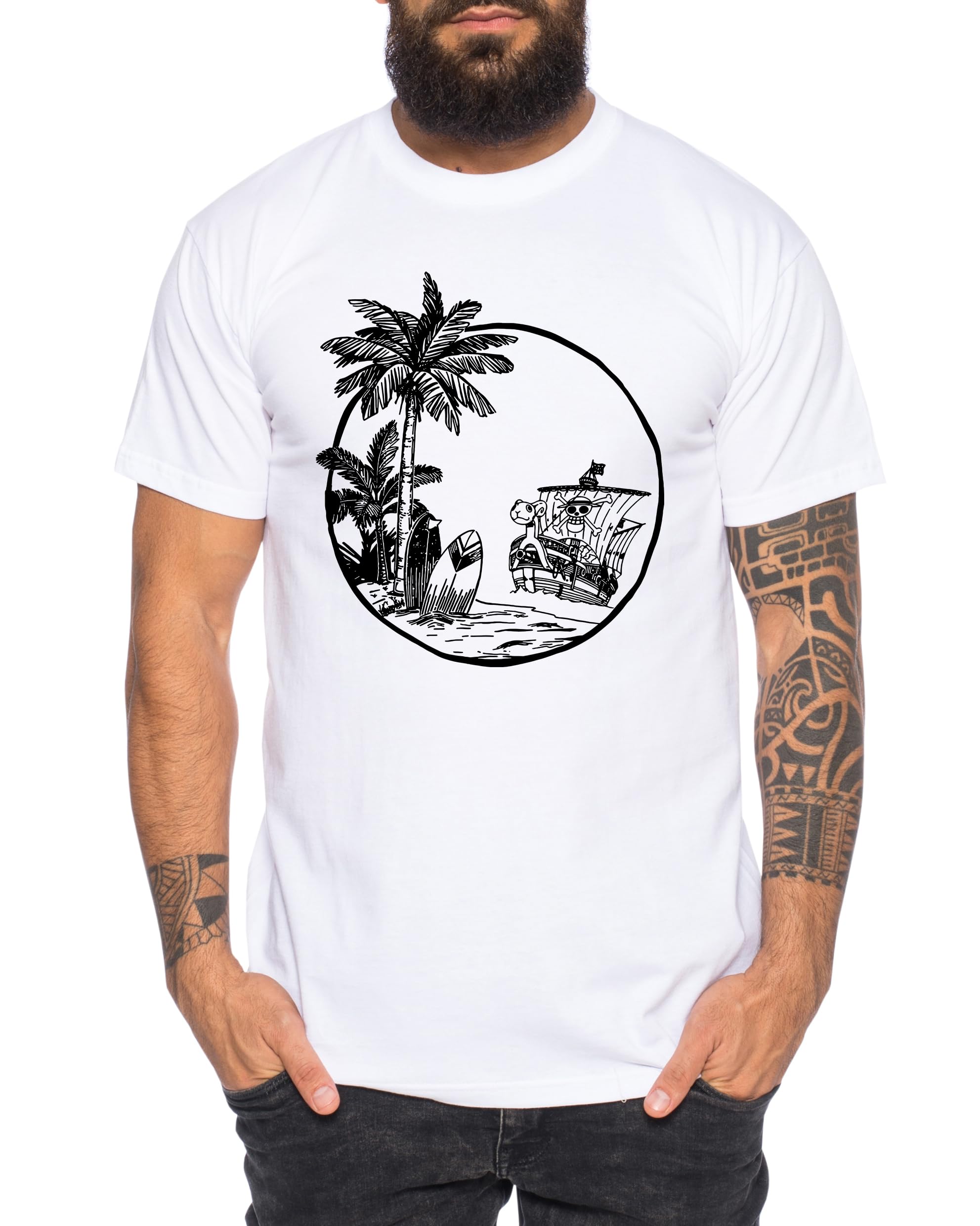 Merry Palm Men's T-Shirt Straw Hat Luffy Zoro One Monkey D. Pirate Ace Piece Goku Anime Luffy