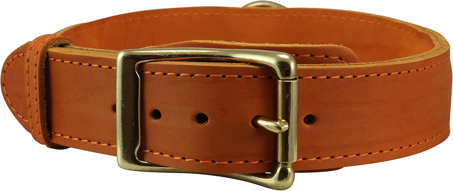 Genuine Leather Dog Collar, Rolled Leather Handle Tan (XLarge: Neck: 20"-23.5")