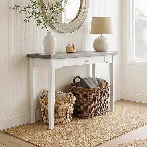 Miniatura 5 de Hillsdale Muebles Clarion, parte superior de madera gris/base blanca mar, escritorio/mesa, envejecido