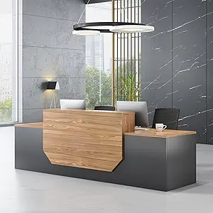 Modern Reception Desk with Counter,Large Front Desk Reception Counter with 2 Lockable Drawers and 2 Mobile Storage Cabinets,Receptionist Desks for Office,Salon,or Retail,L Shaped Checkout Counter