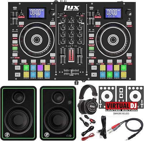 Controlador de DJ portátil de 2 cubiertas, consola de mezcla con pantalla LCD Bucle manual, USB, 16 almohadillas de rendimiento con software