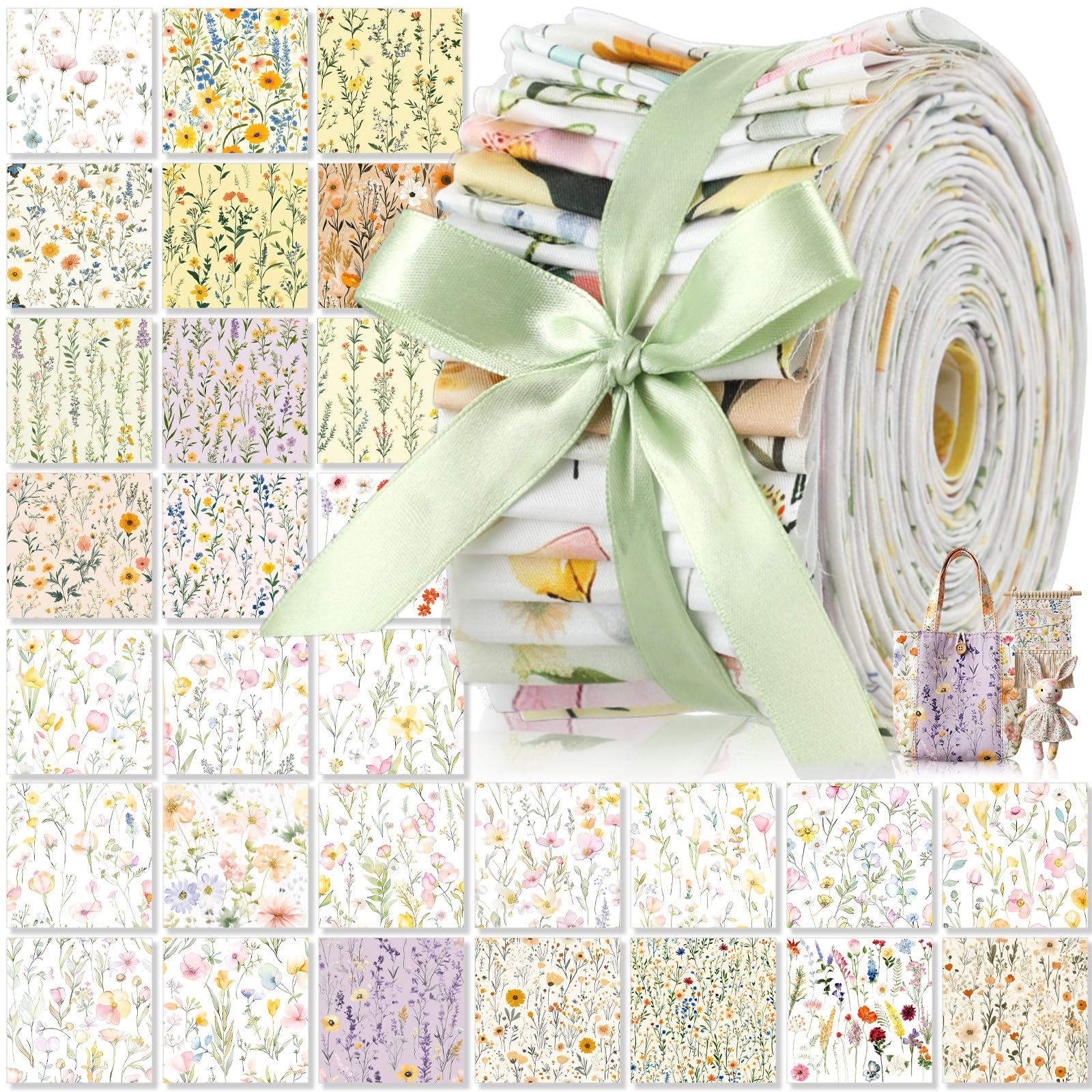 Tatuo Colorful 60 Pcs Jelly Fabric For Quilting 100% Cotton Roll Quilting Fabric 2.56 X 40 Inch Precut Strips For Sewing Assorted Floral Prints(Vibrant)