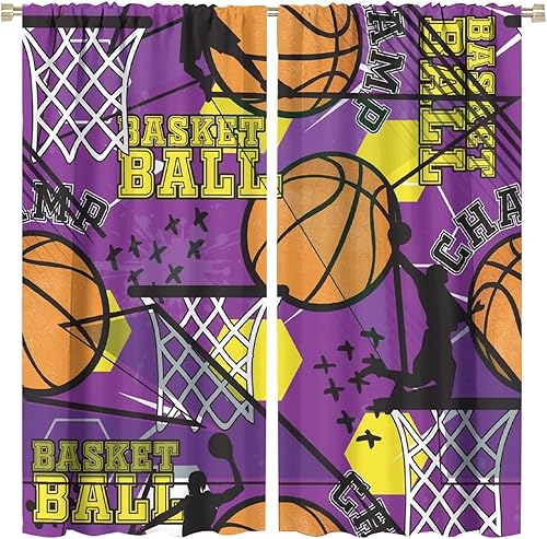 Vista 138 de Boys Sports Curtains Basketball Football Baseball Flame Pattern Printed Curtains Kids and Teenagers' Bedroom Living Room Blackout Curtains W42 * L54